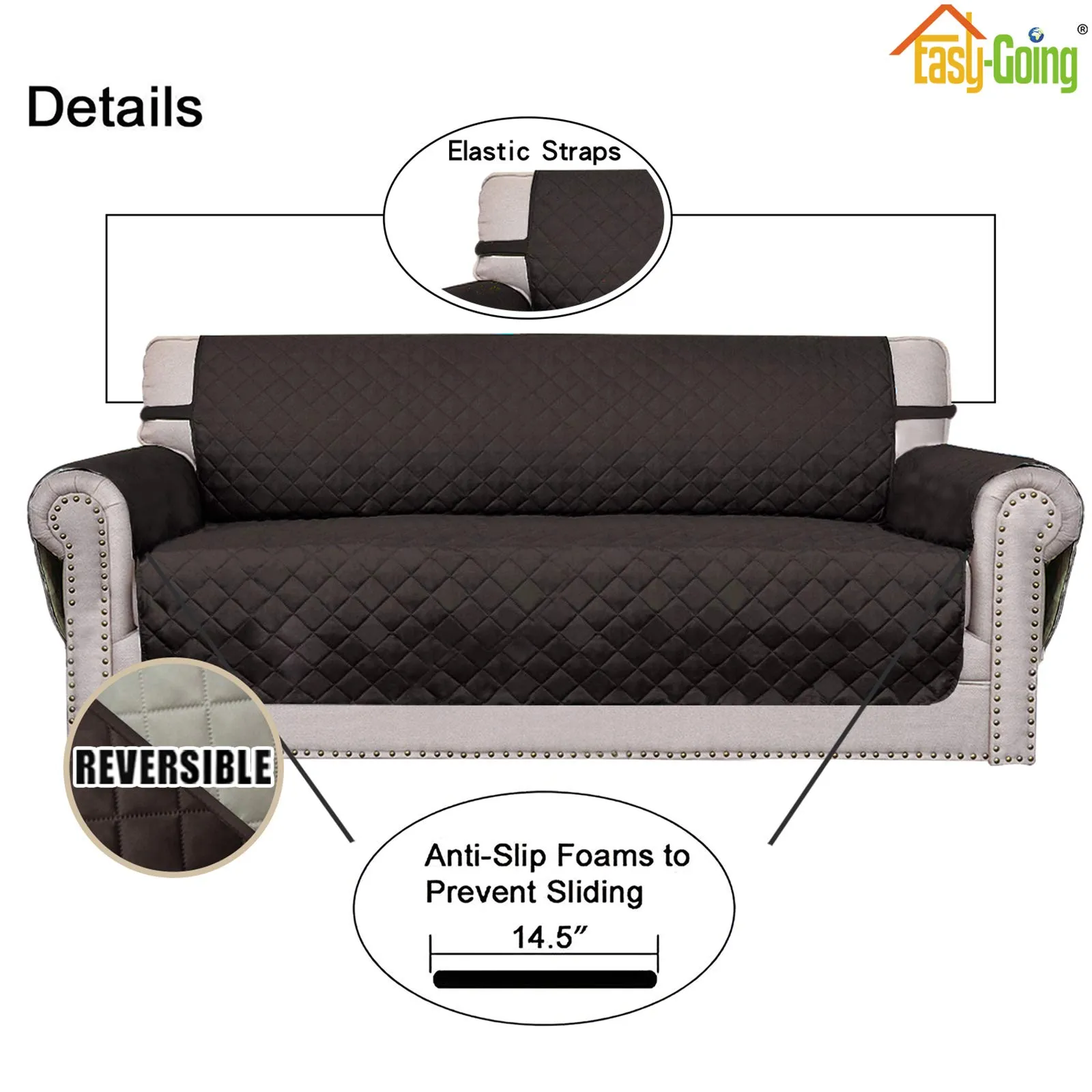 Easy-Going Copridivano Reversibile con 2 Cuscini, Cioccolato/Beige, Divano Letto Oversize - immagine 3