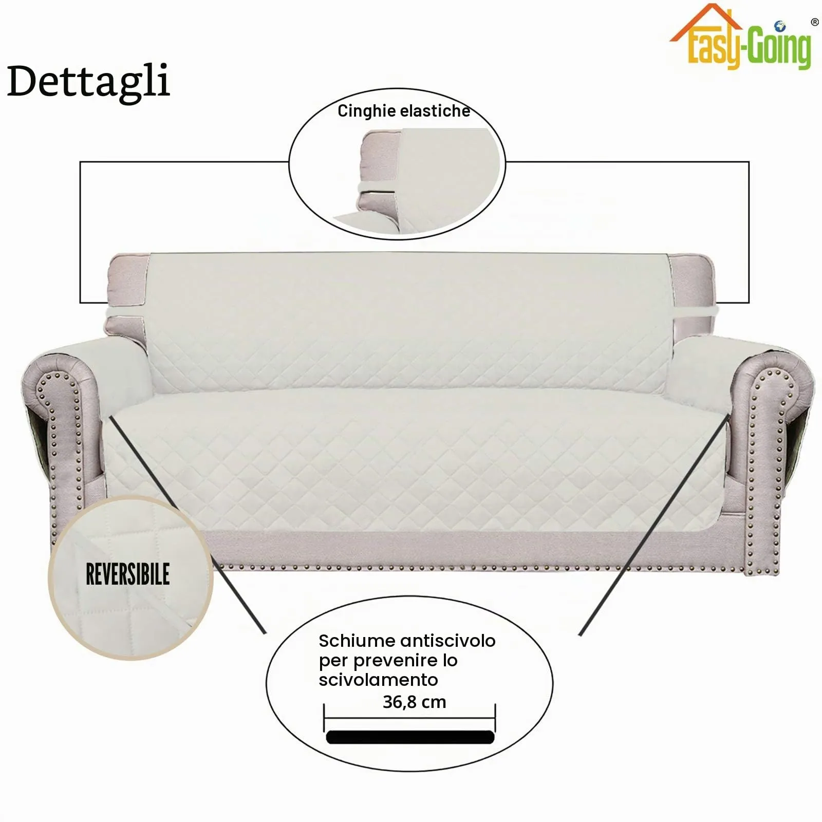 Easy-Going Copridivano Reversibile con 2 Cuscini, Oversized Loveseat, Avorio/Avorio - immagine 3