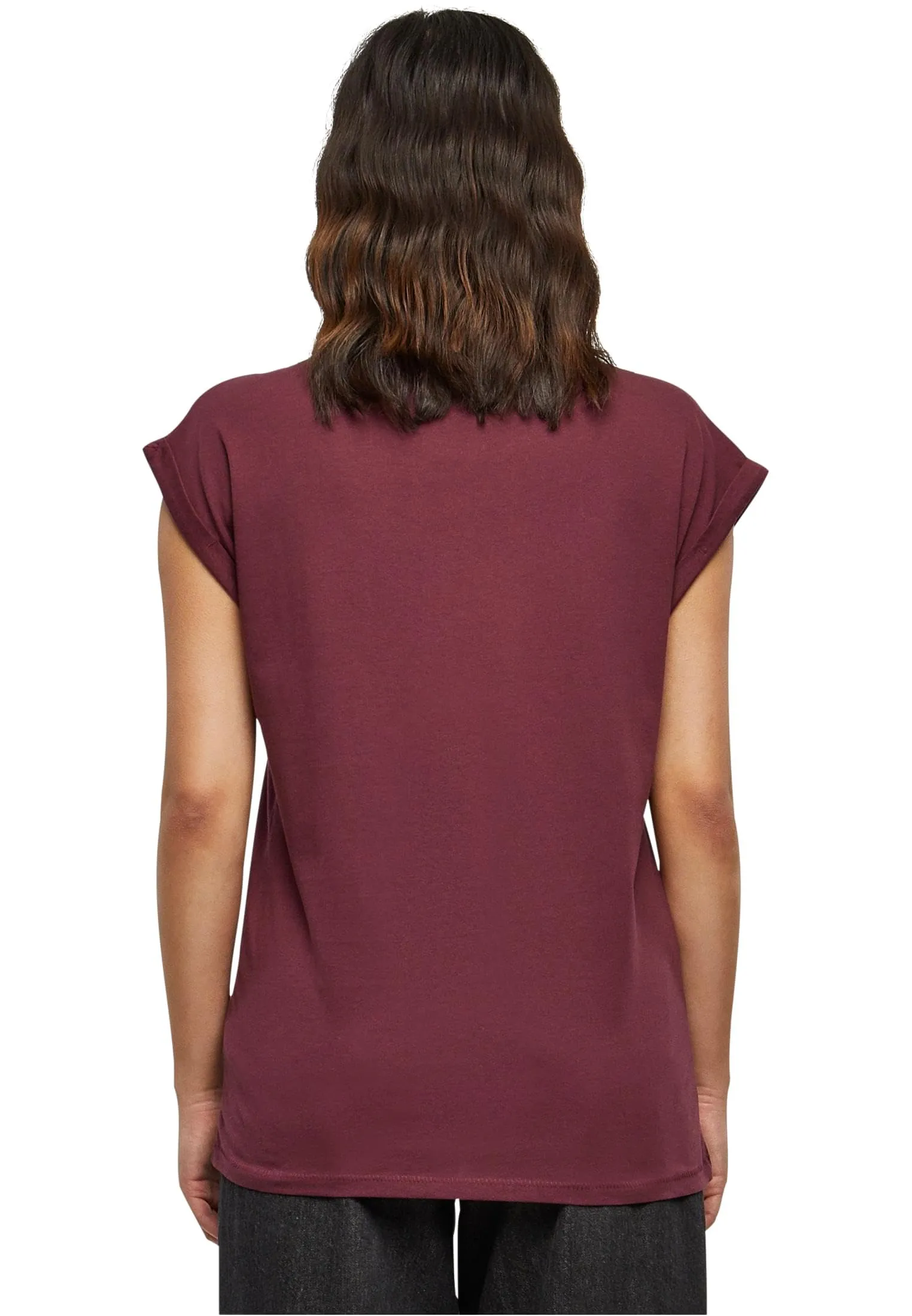 Urban Classics Donna T-Shirt Manica Arrotolata in Cotone, Rosso Ciliegia, Taglia L - immagine 3