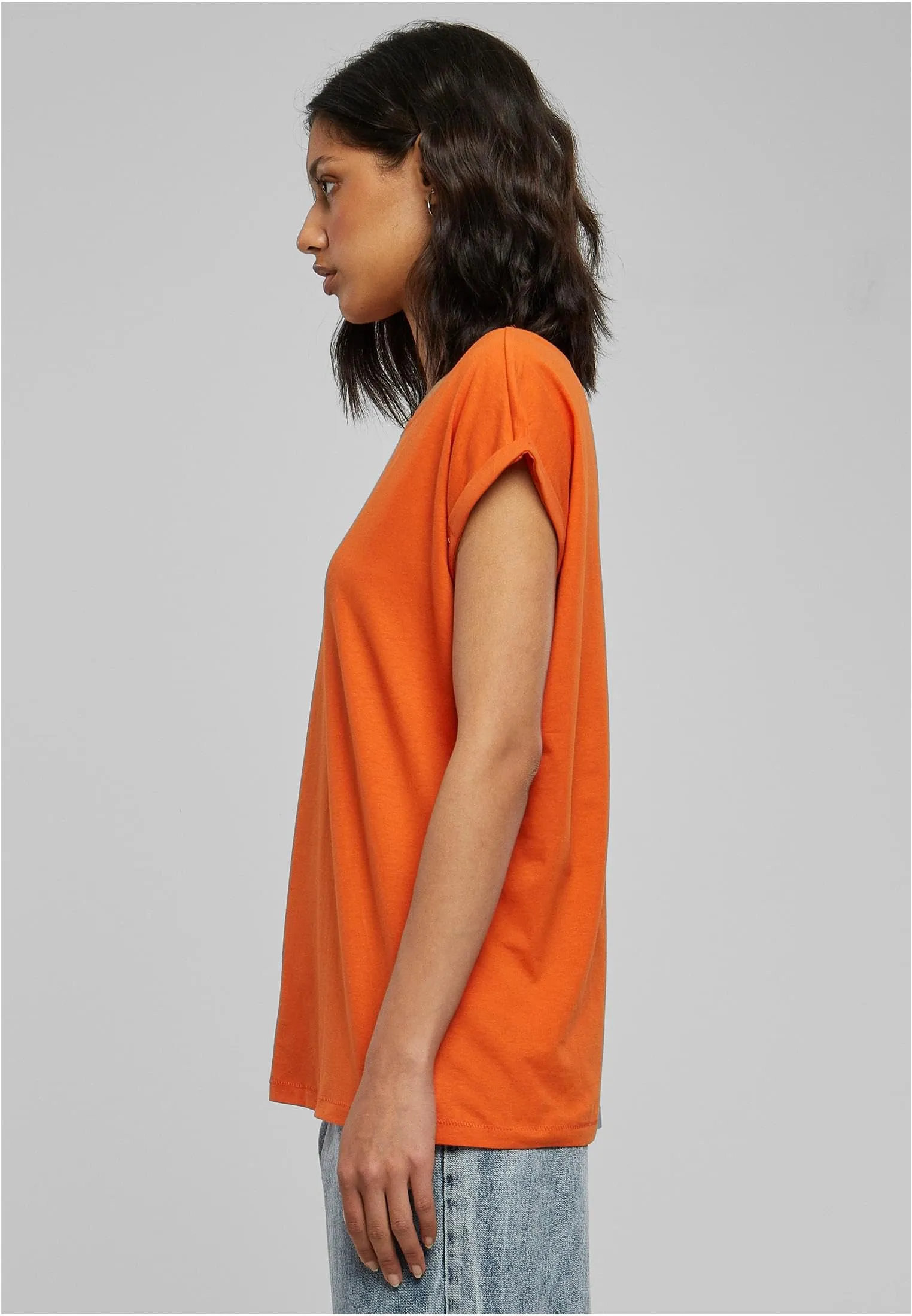 Urban Classics Donna T-Shirt in Cotone con Maniche Arrotolate e Scollo Rotondo, Rosso Ciliegia, Taglia XXL - immagine 9