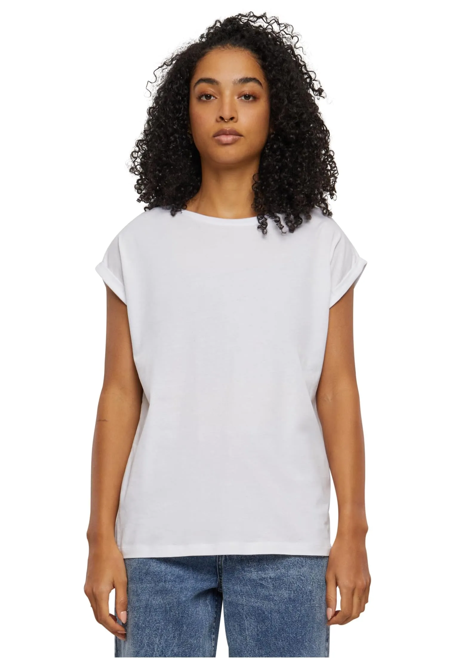 Urban Classics Donna T-Shirt Manica Arrotolata in Cotone, Scollo Rotondo, Rosso Ciliegia, Taglia XXL - immagine 2