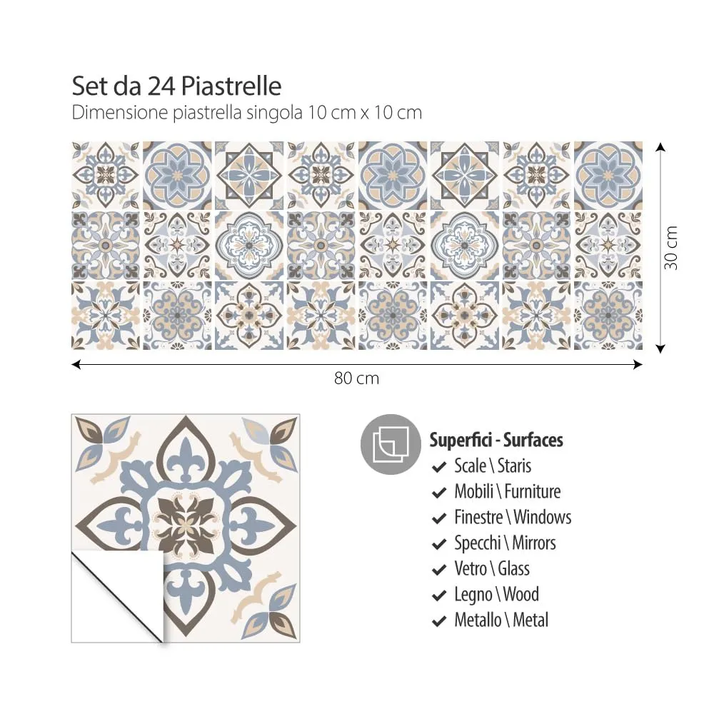 RE-COVERTILES Adesivi Piastrelle in PVC per Cucina e Bagno, 24 Pezzi 10x10 cm, PS00023 - immagine 3