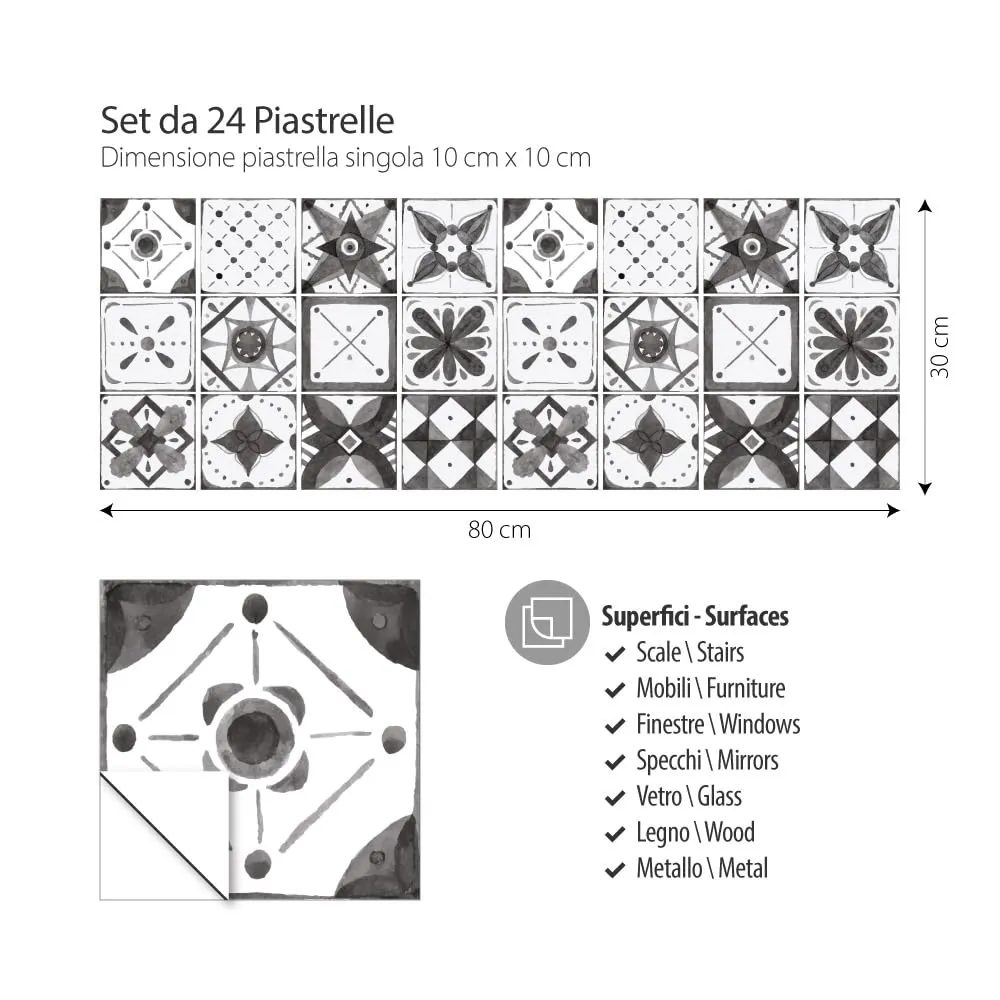 RE-COVERTILES Adesivi Piastrelle in PVC per Cucina e Bagno, 24 Pz 10x10 cm, PS00011 - immagine 3