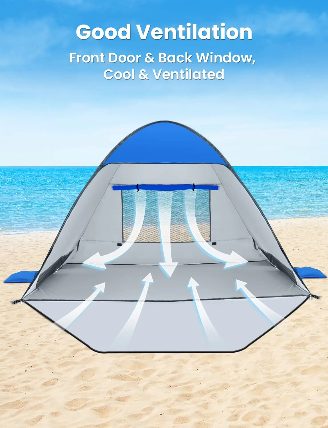 Glymnis Tenda da Spiaggia Pop-up con Cerniera, UPF 50+, 2-3 Persone - immagine 6
