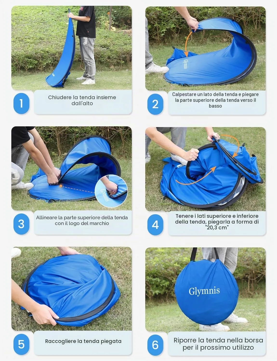 Glymnis Tenda da Spiaggia Pop-up con Cerniera, UPF 50+, 2-3 Persone - immagine 8
