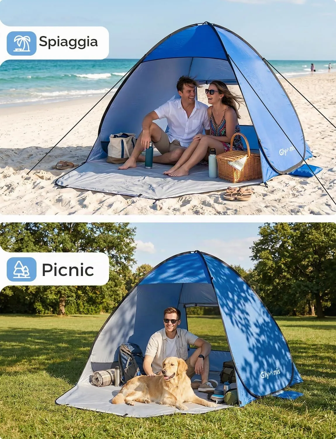 Glymnis Tenda da Spiaggia Pop-up con Cerniera, UPF 50+, 2-3 Persone - immagine 9