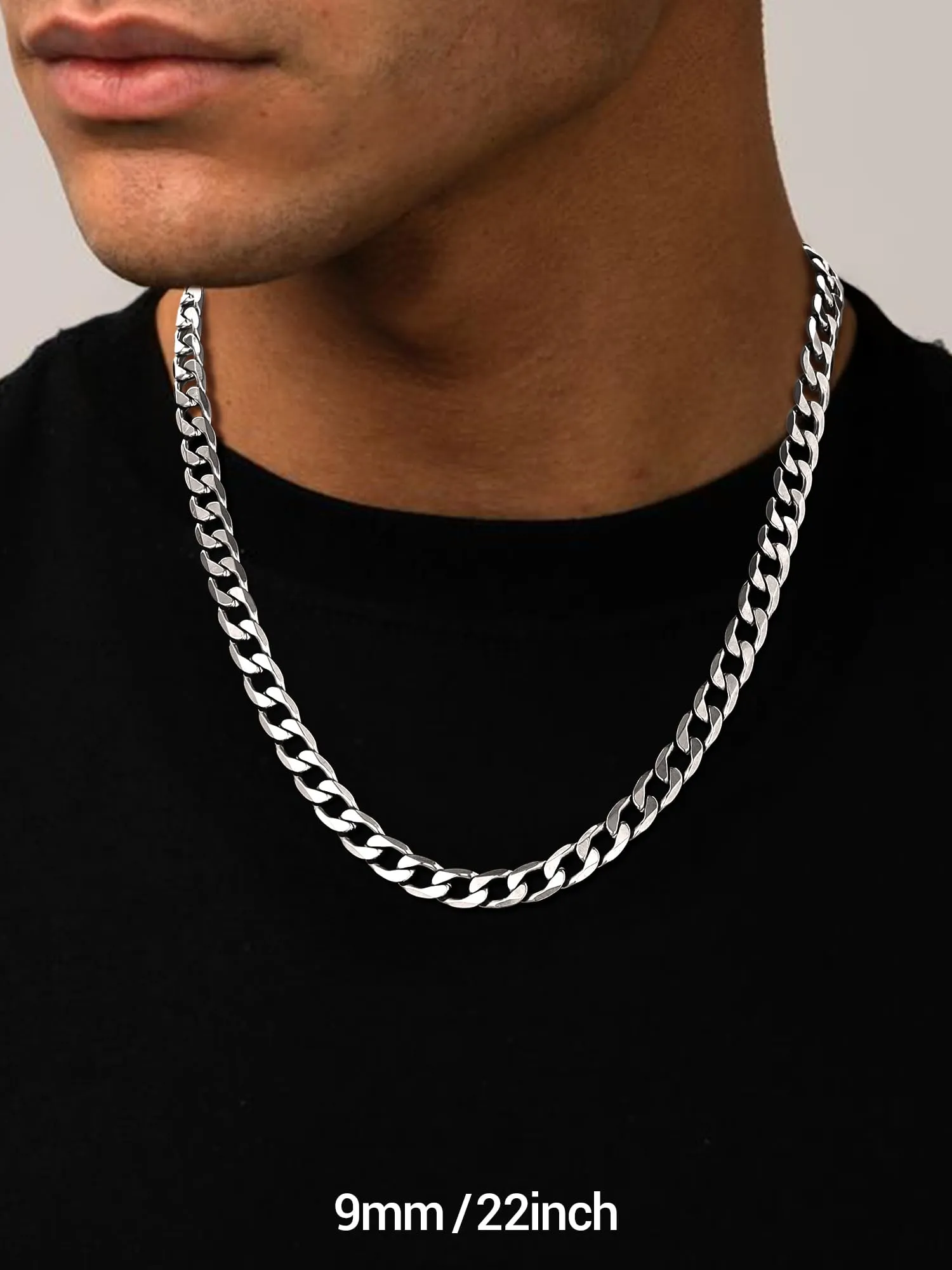 PROSTEEL Collana Catena Cubana Barbazzale 9mm, 60 cm, Acciaio Inossidabile, Argento - immagine 2