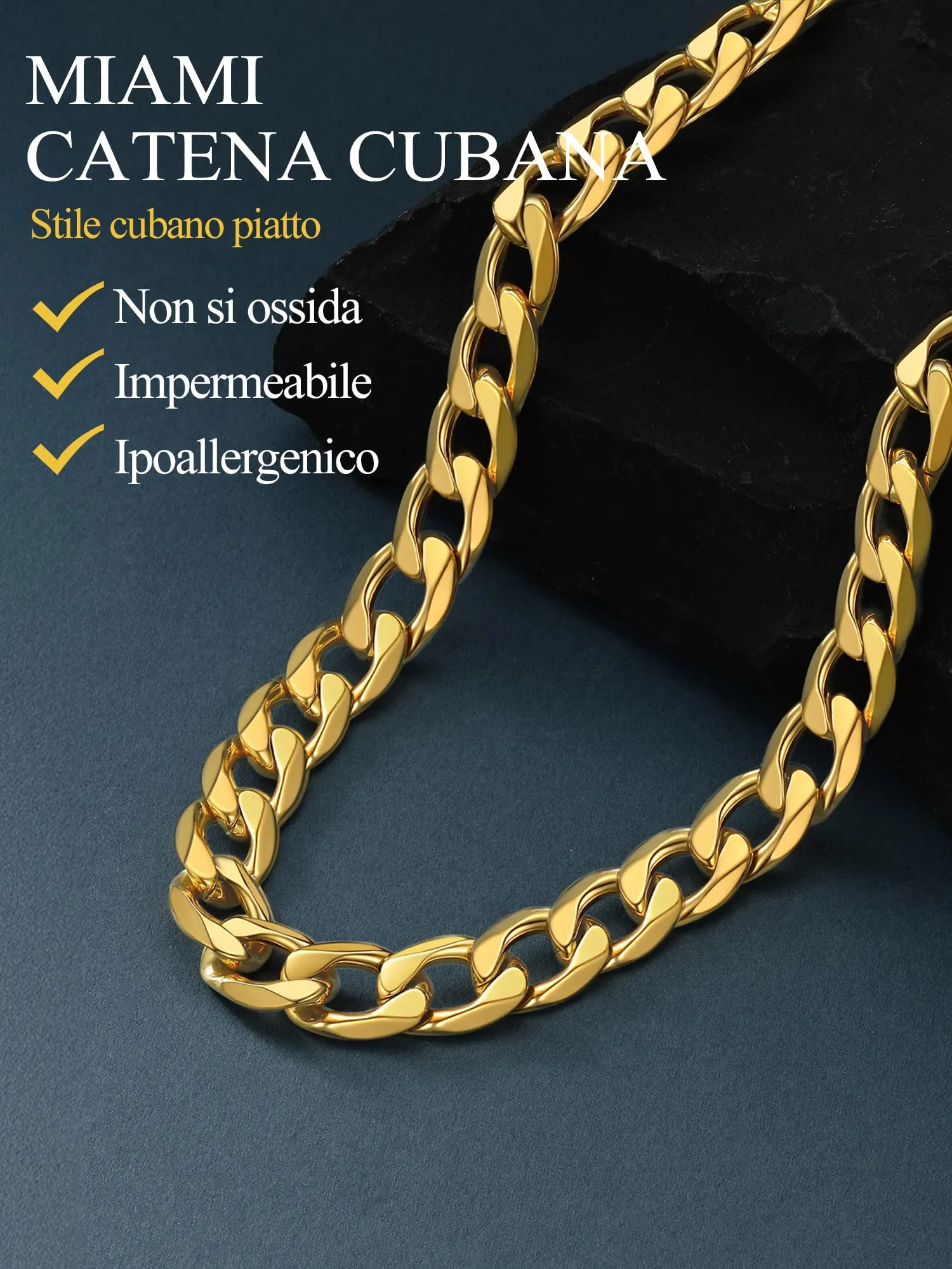 PROSTEEL Collana Uomo Catena Cubana 13mm, 75 cm, Acciaio Inossidabile Placcato Oro 18K - immagine 6