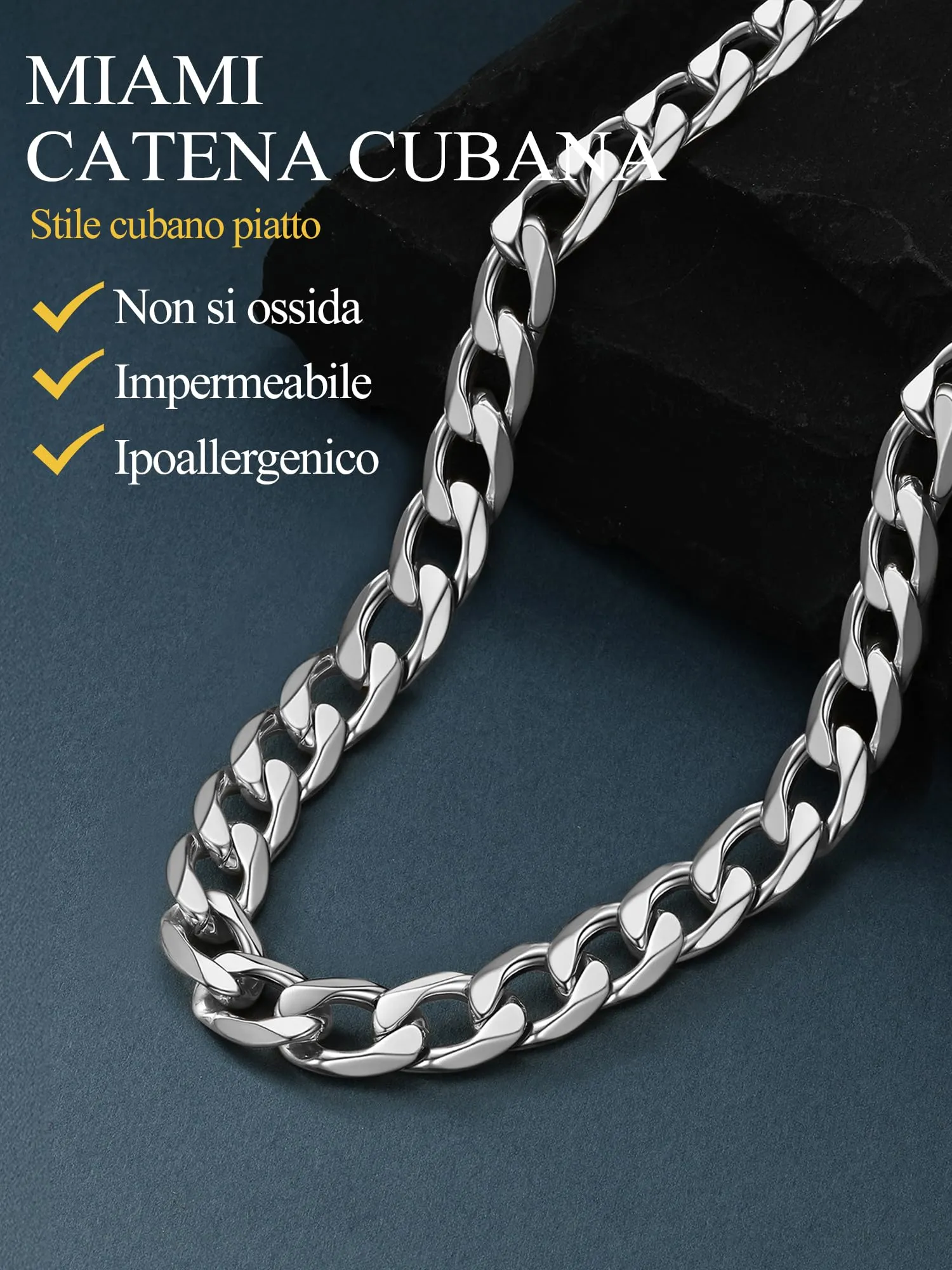 PROSTEEL Collana Catena Cubana in Acciaio Inossidabile, 13mm, 75 cm, Argento - immagine 3