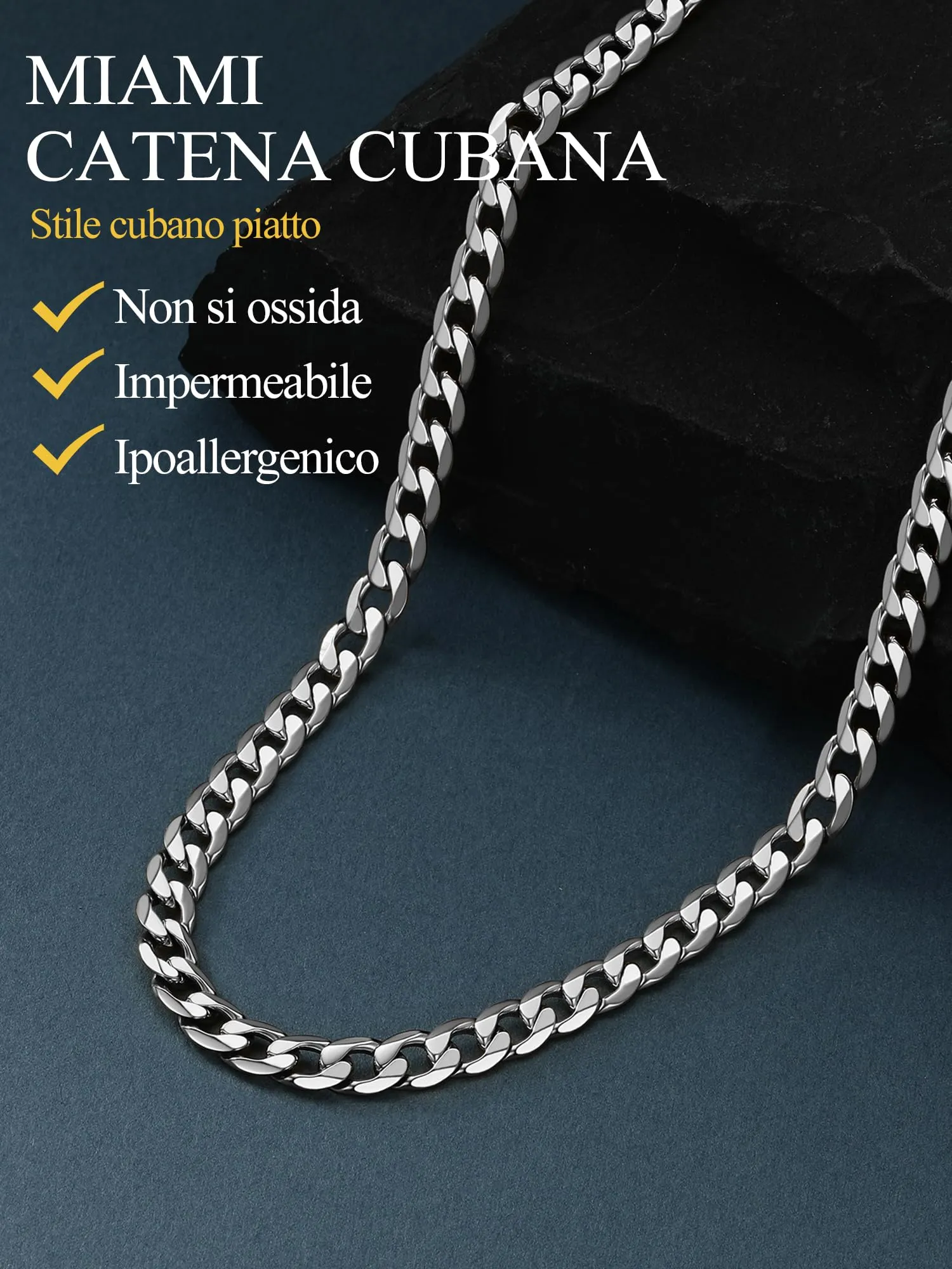 PROSTEEL Collana Uomo Catena Cubana Barbazzale 6mm, 55 cm, Acciaio Inossidabile, Argento - immagine 5