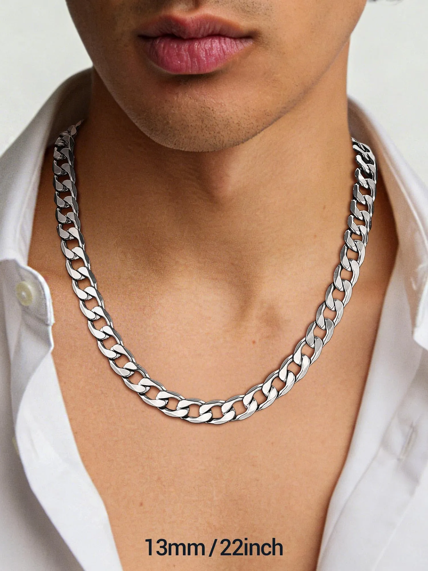 PROSTEEL Collana Uomo Catena Cubana 13mm, 70 cm, Acciaio Inossidabile, Argento - immagine 4