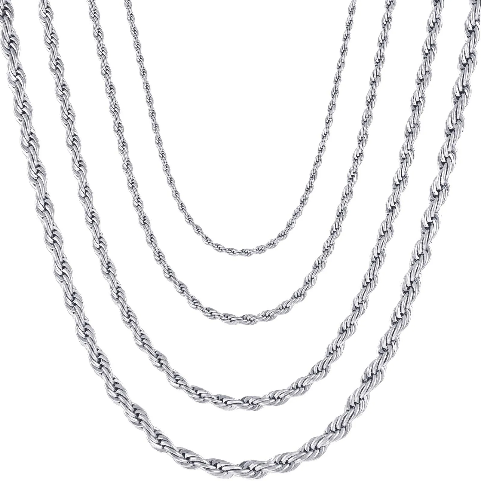 OSTAN Collana a Catena di Corda Intrecciata in Acciaio Inossidabile, 4 mm x 65 cm, Argento - immagine 1