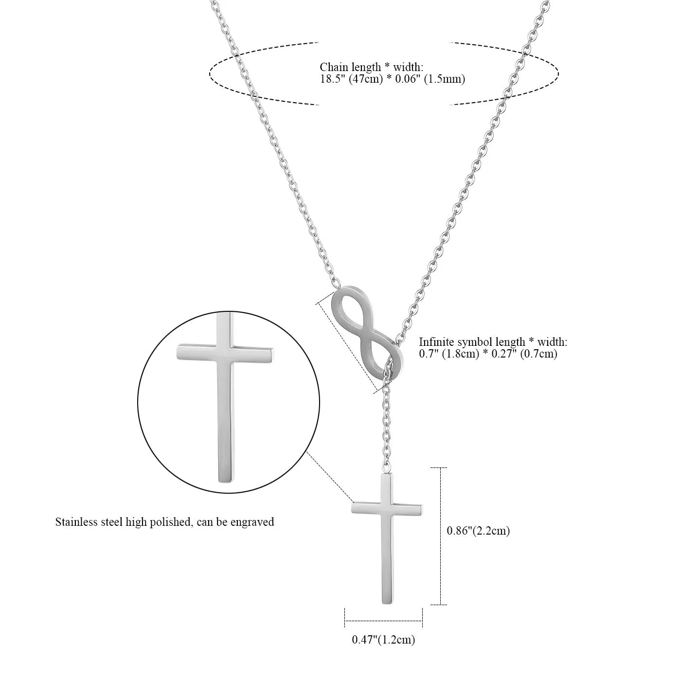 Flongo Set Collana e Bracciali Infinito e Croce, Colore Argento - immagine 3