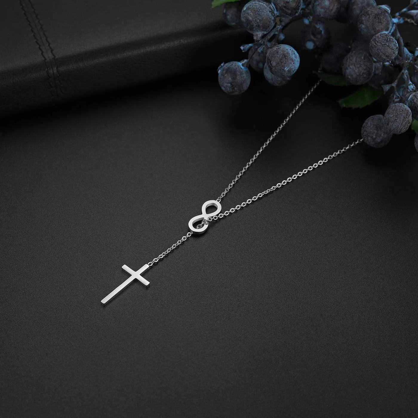 Flongo Set Collana e Bracciali Infinito e Croce, Colore Argento - immagine 4