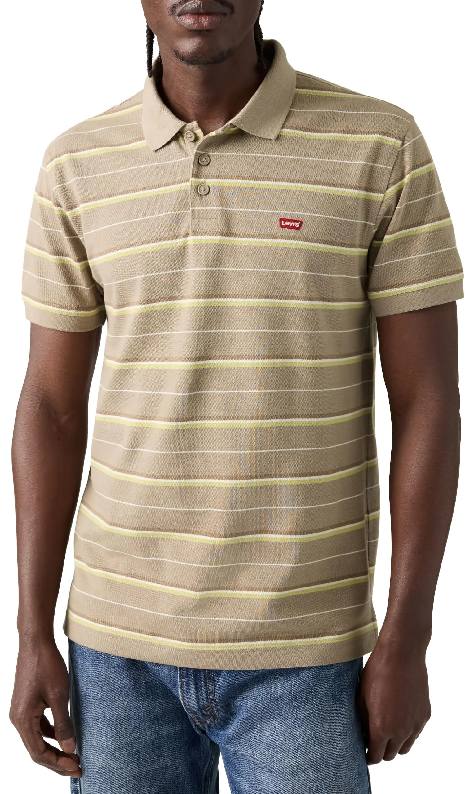Levi's Housemark Men's Polo Shirt, Logo on Chest, Ros Stripe Vintage Khaki, S - immagine 1