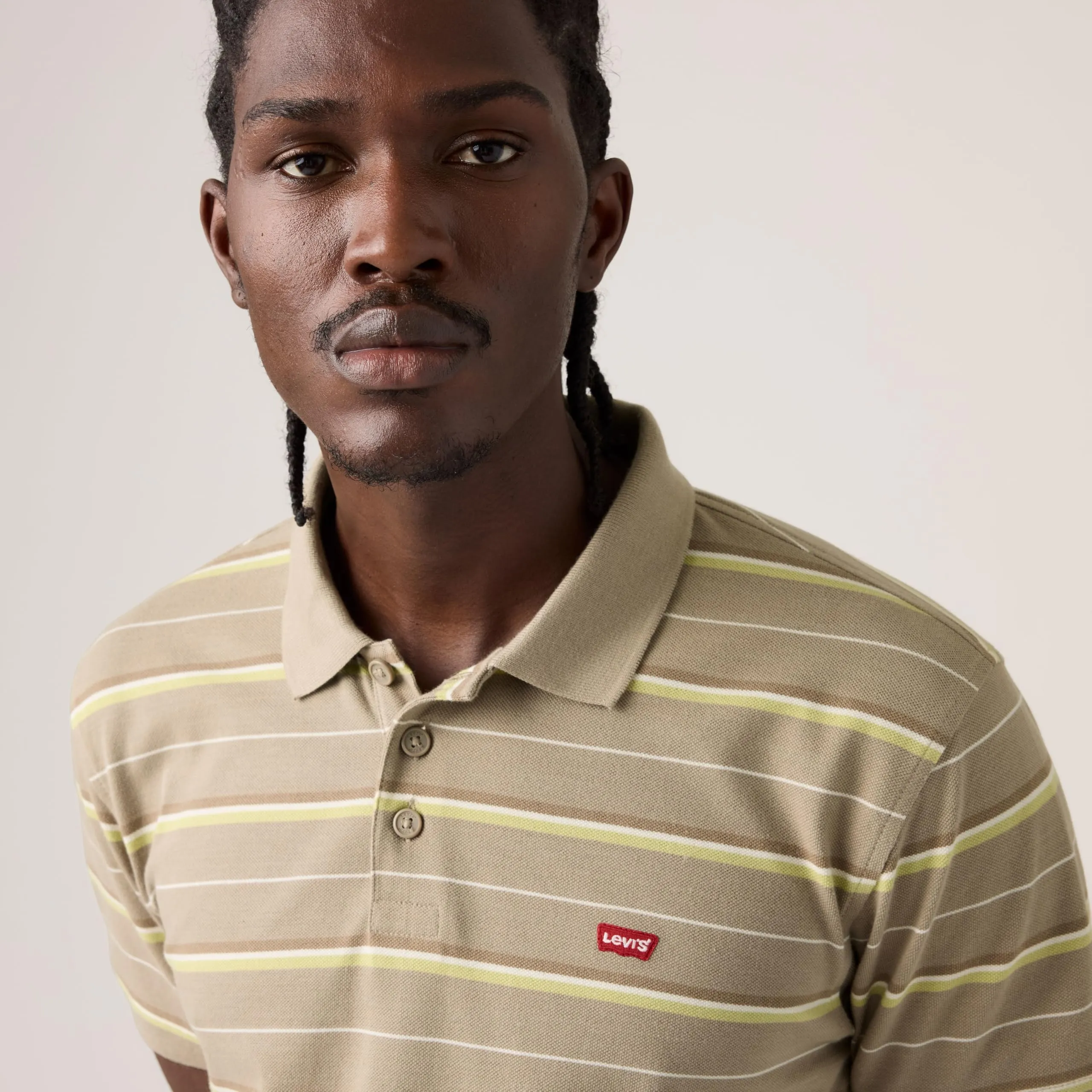 Levi's Housemark Men's Polo Shirt, Logo on Chest, Ros Stripe Vintage Khaki, S - immagine 2