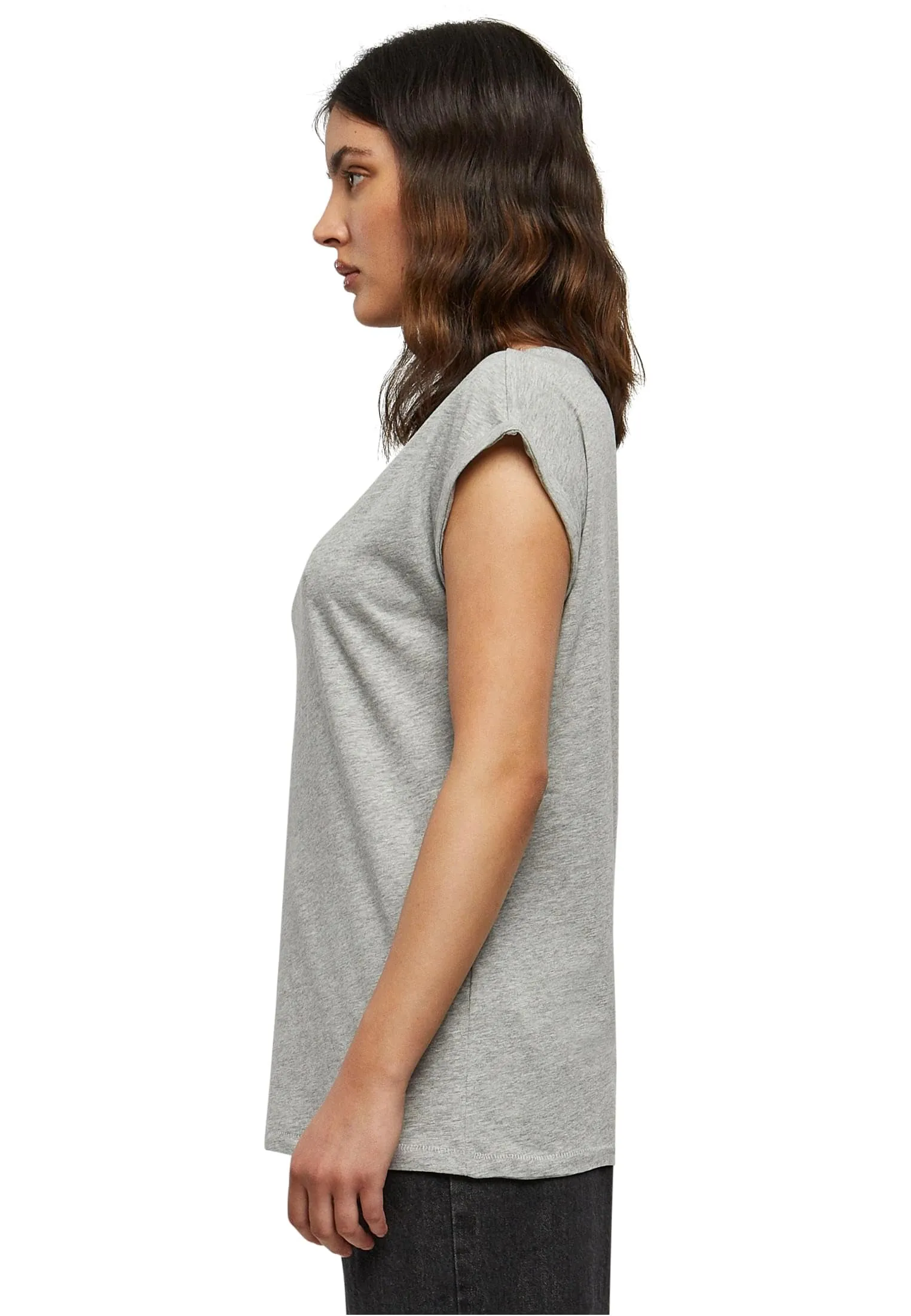 Urban Classics Donna T-shirt Manica Arrotolata in Cotone Rosso Ciliegia XXL - immagine 2