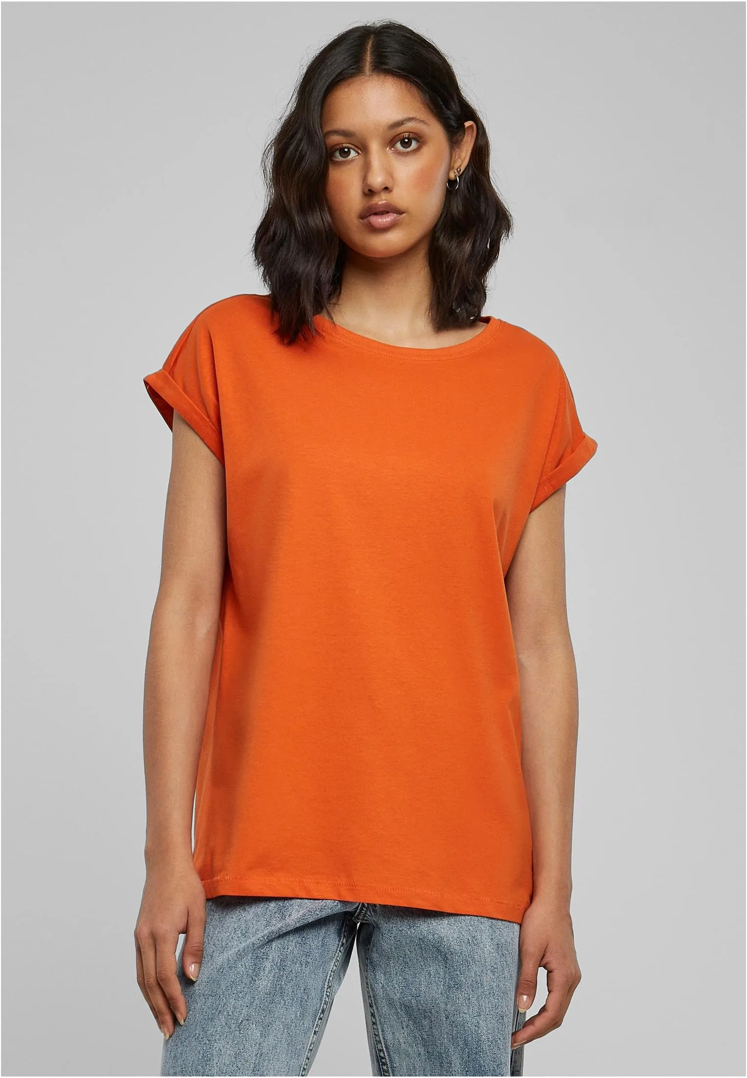 Urban Classics T-shirt da Donna con Manica Arrotolata in Cotone, Rosso Ciliegia, Taglia XXL - immagine 6