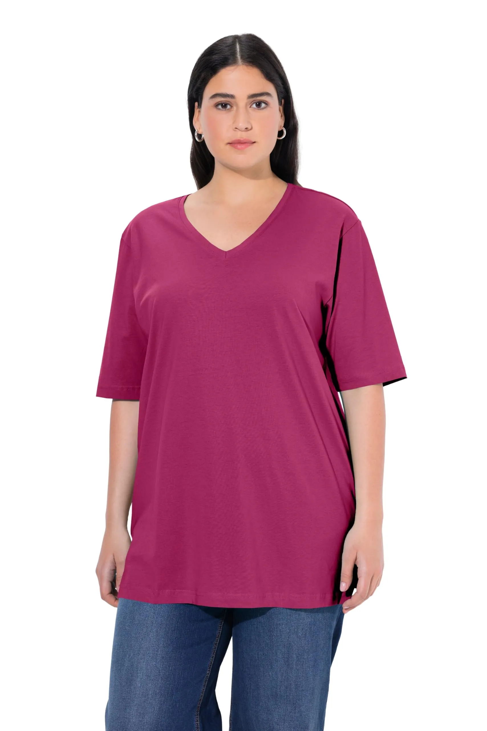 Ulla Popken Donna V-Neck T-Shirt - Dunkler Flieder - Size 64 - immagine 1