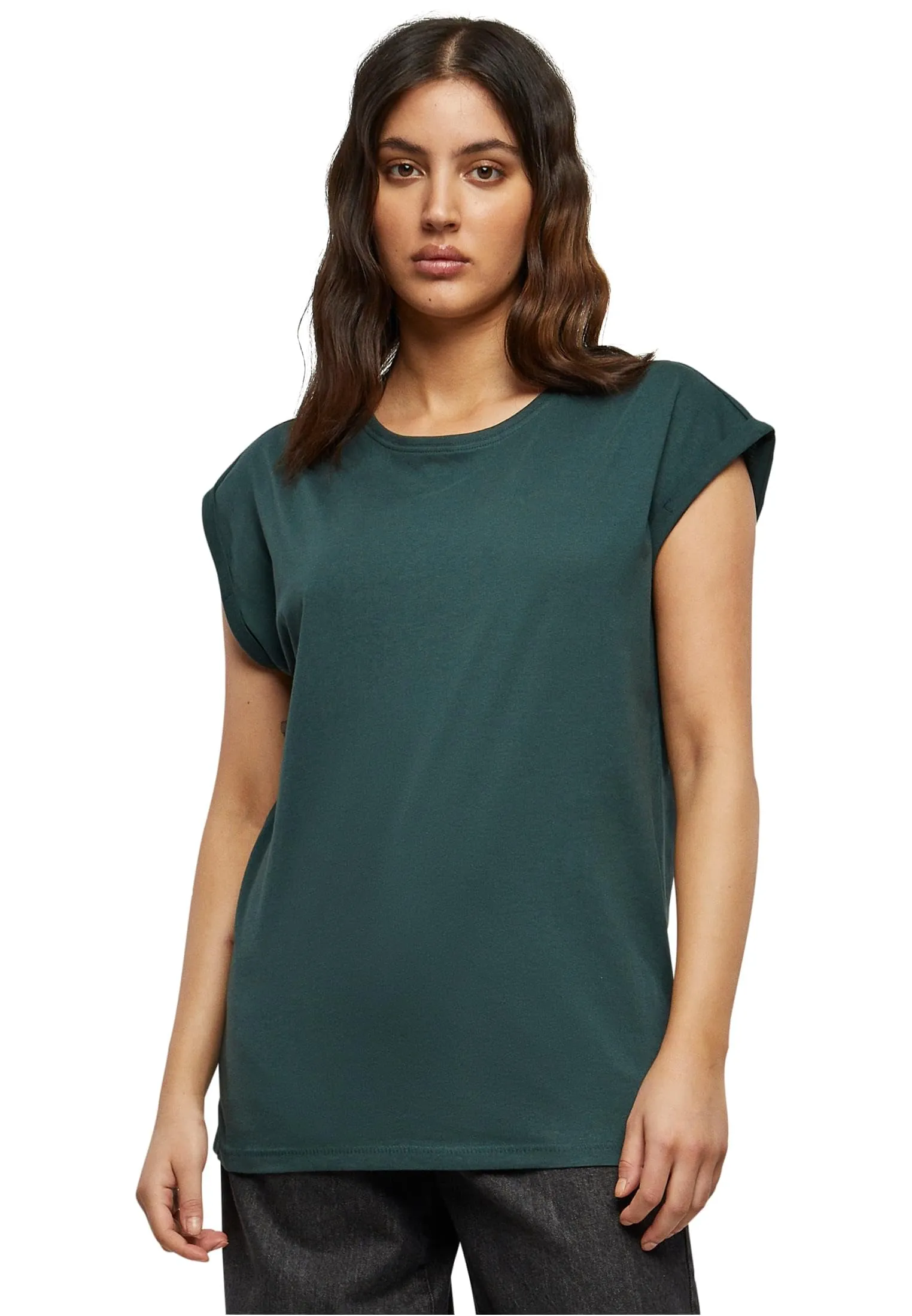Urban Classics Donna T-Shirt Manica Arrotolata in Cotone Scollo Rotondo TB771 - immagine 1