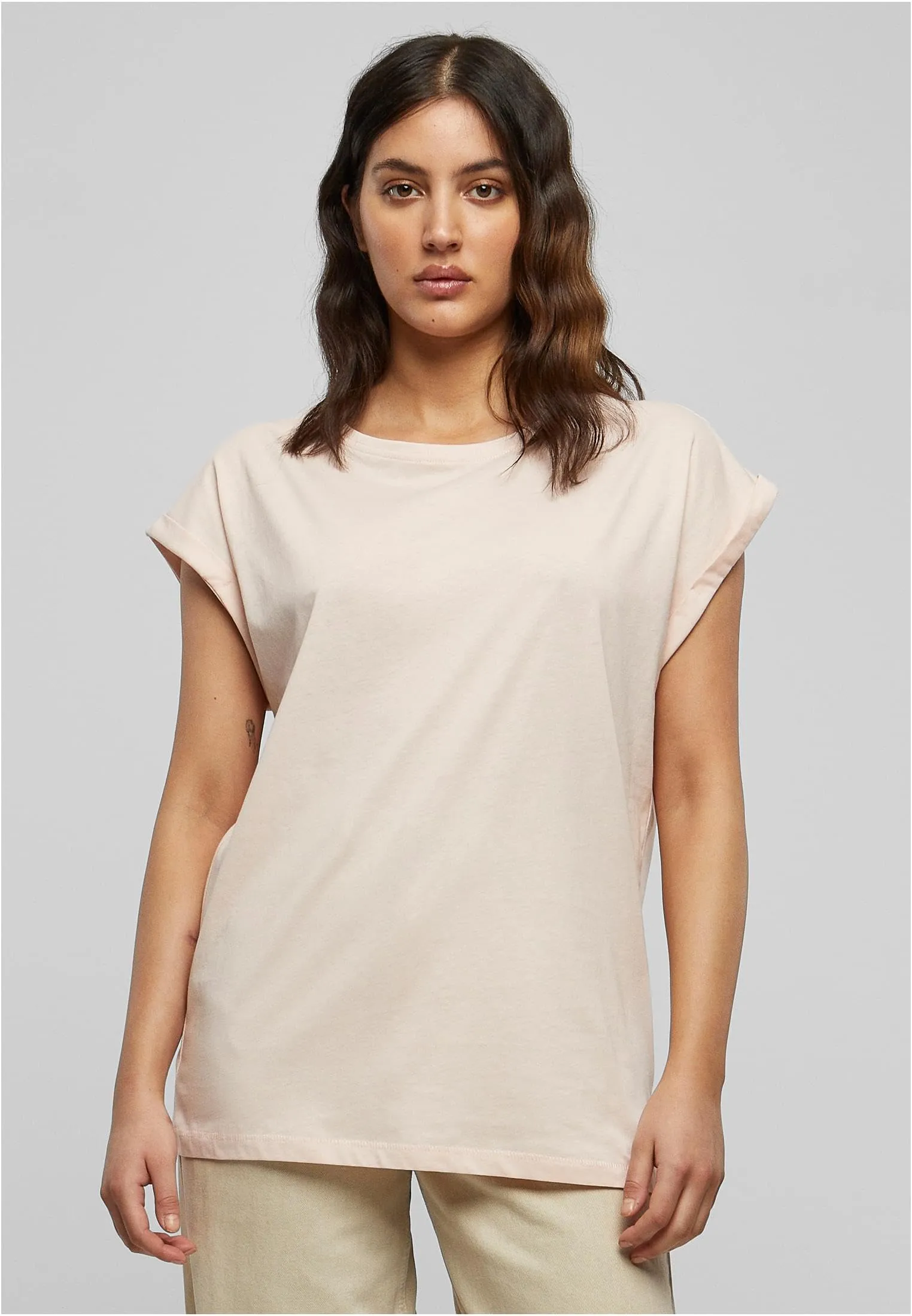 Urban Classics T-shirt da Donna con Manica Arrotolata in Cotone, Rosso Ciliegia, Taglia XXL - immagine 3