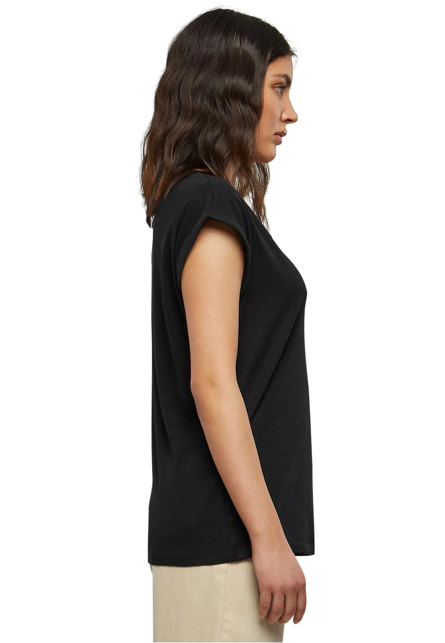 Urban Classics T-Shirt da Donna Extended Shoulder Tee in Cotone, Nero, XS - immagine 2