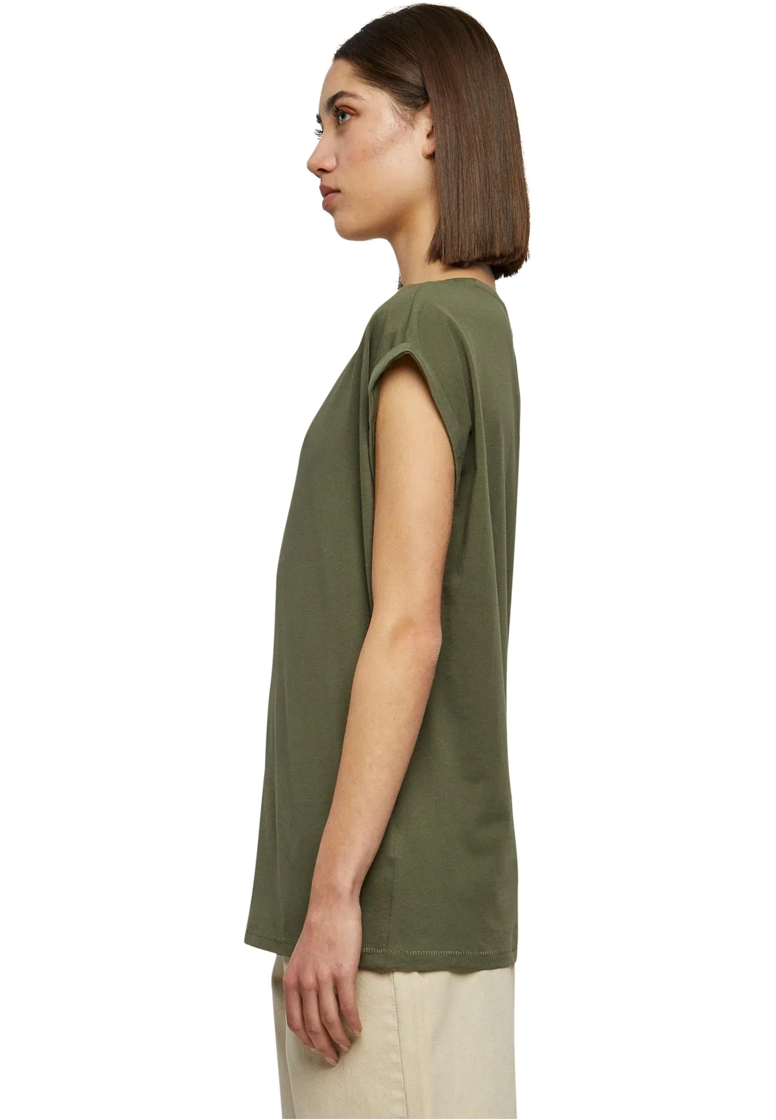Urban Classics Donna Extended Shoulder Tee, Cotone, Verde Militare, XL - immagine 2