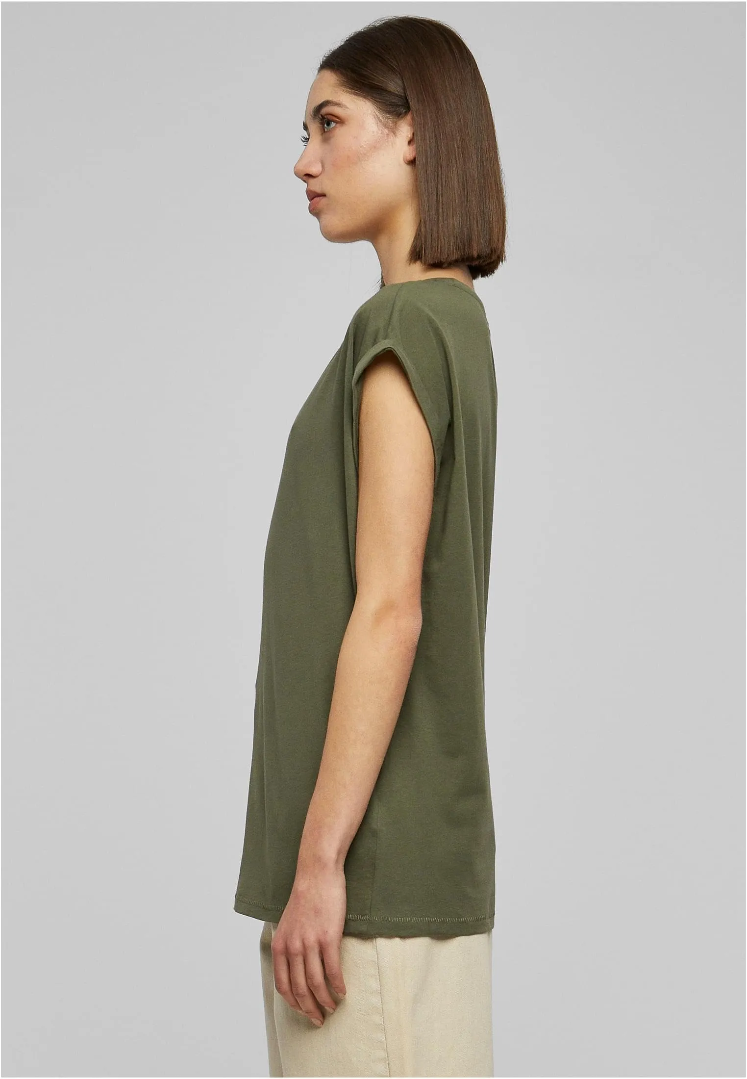 Urban Classics T-Shirt da Donna con Manica Arrotolata, Cotone, Verde Oliva, Taglia M - immagine 7
