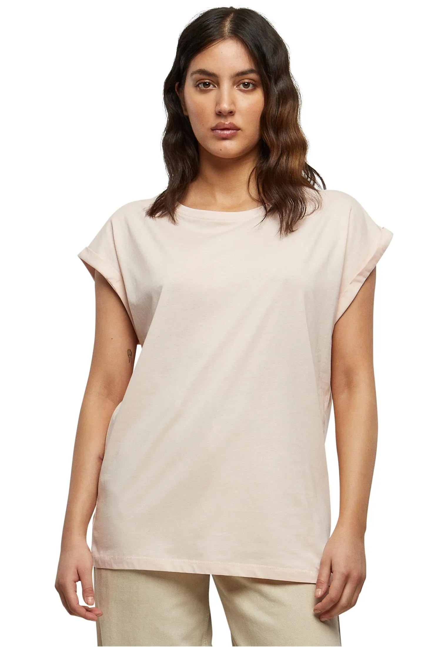 Urban Classics T-shirt da Donna con Manica Arrotolata in Cotone, Rosso Ciliegia, Taglia XXL - immagine 2