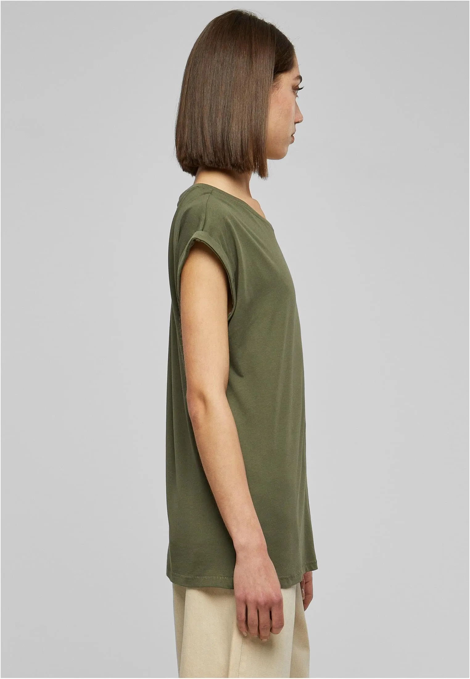 Urban Classics Ladies Extended Shoulder Tee - Verde Oliva - TB771 - immagine 8