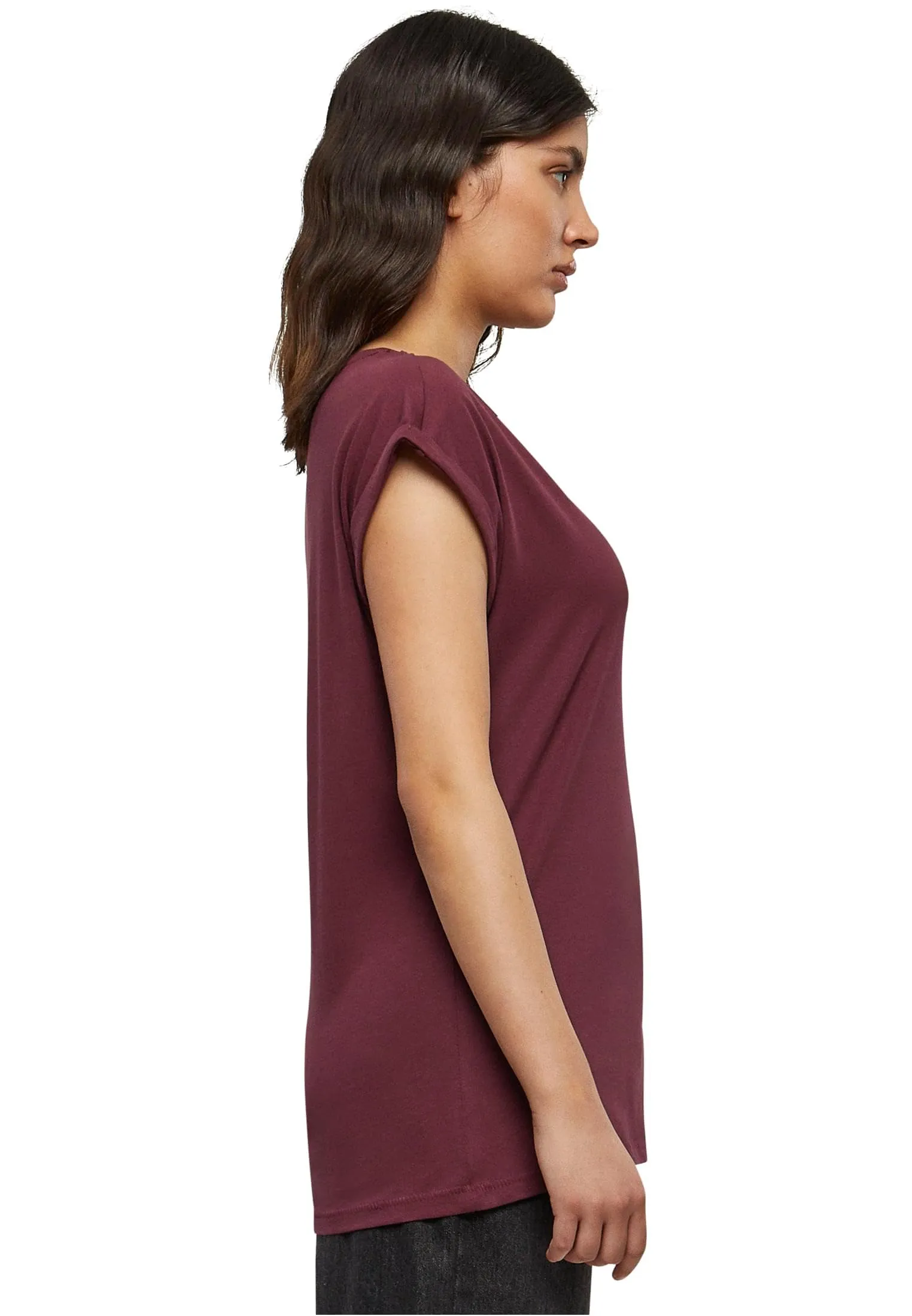 Urban Classics Donna T-shirt con Manica Arrotolata in Cotone, Rosso Ciliegia, Taglia XXL - immagine 2