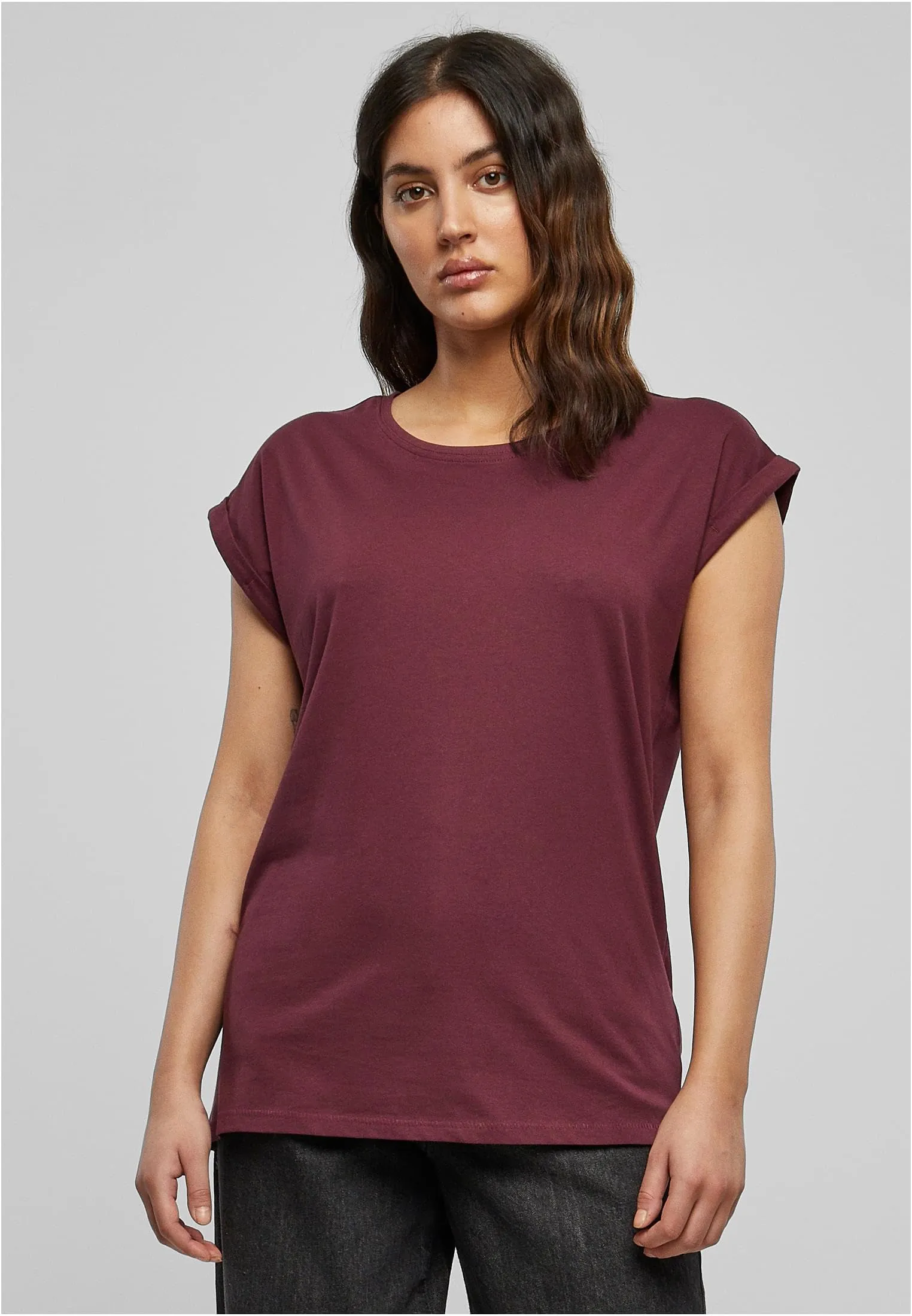 Urban Classics T-Shirt da Donna con Manica Arrotolata, Cotone, Rosso Ciliegia, XXL - immagine 3
