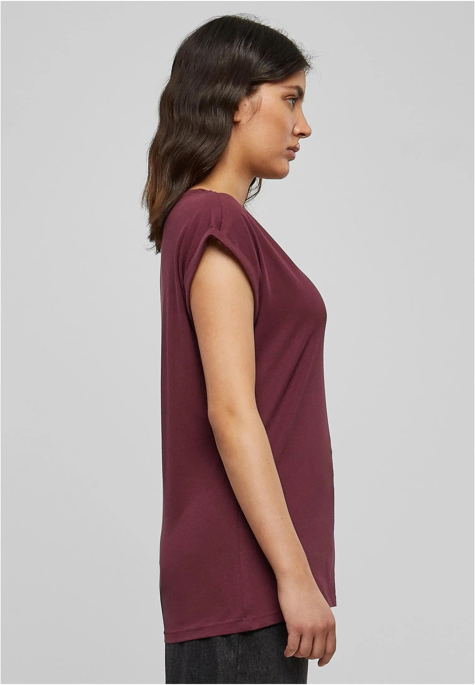 Urban Classics T-Shirt da Donna con Manica Arrotolata, Cotone, Rosso Ciliegia, XXL - immagine 8