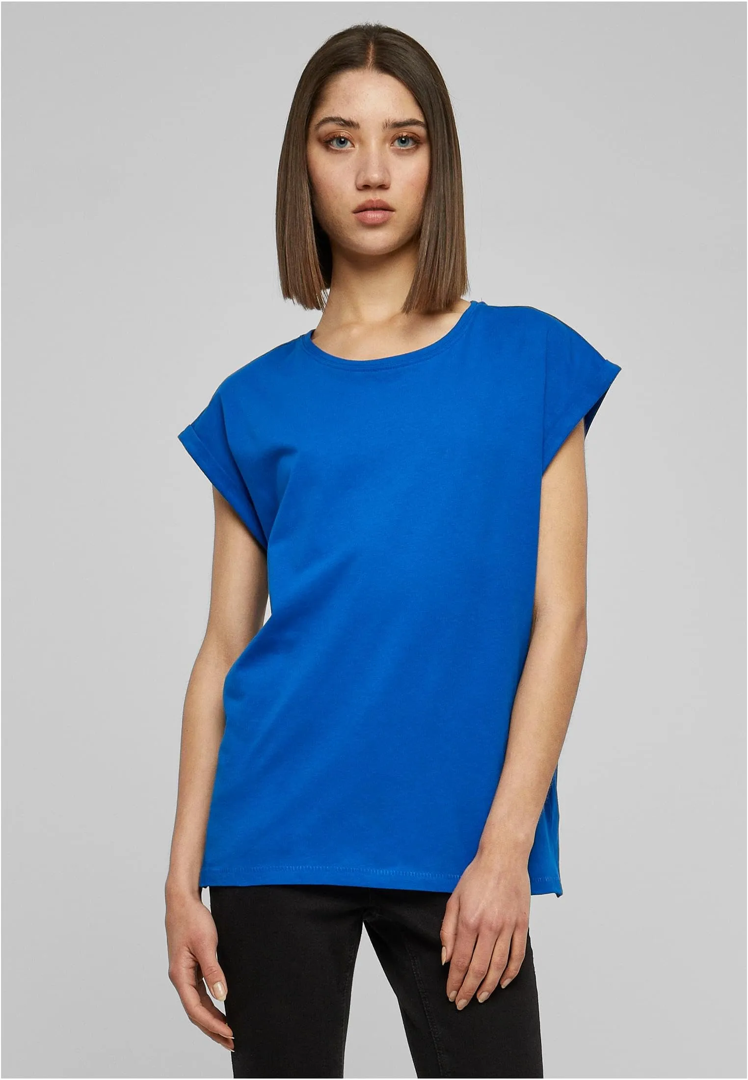 Urban Classics Donna T-Shirt Manica Arrotolata in Cotone, Rosso Ciliegia, Taglia XXL - immagine 3