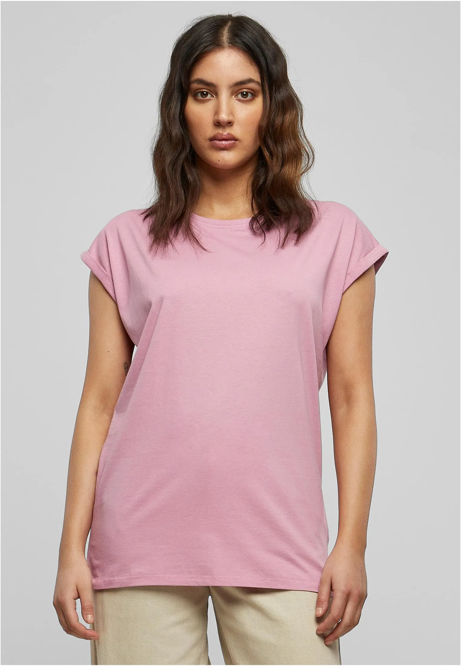 Urban Classics T-shirt da Donna con Manica Arrotolata in Cotone, Rosso Ciliegia, XXL - immagine 3