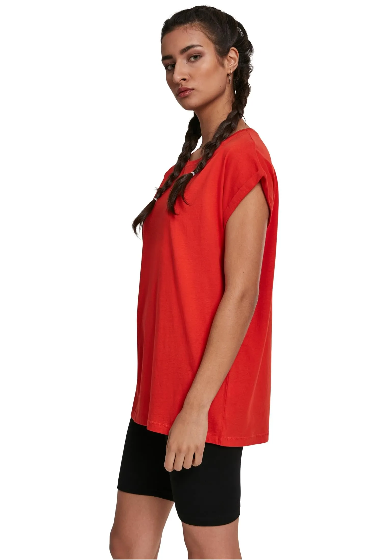 Urban Classics Donna T-Shirt Manica Arrotolata in Cotone, Bloodorange, Taglia L - immagine 2