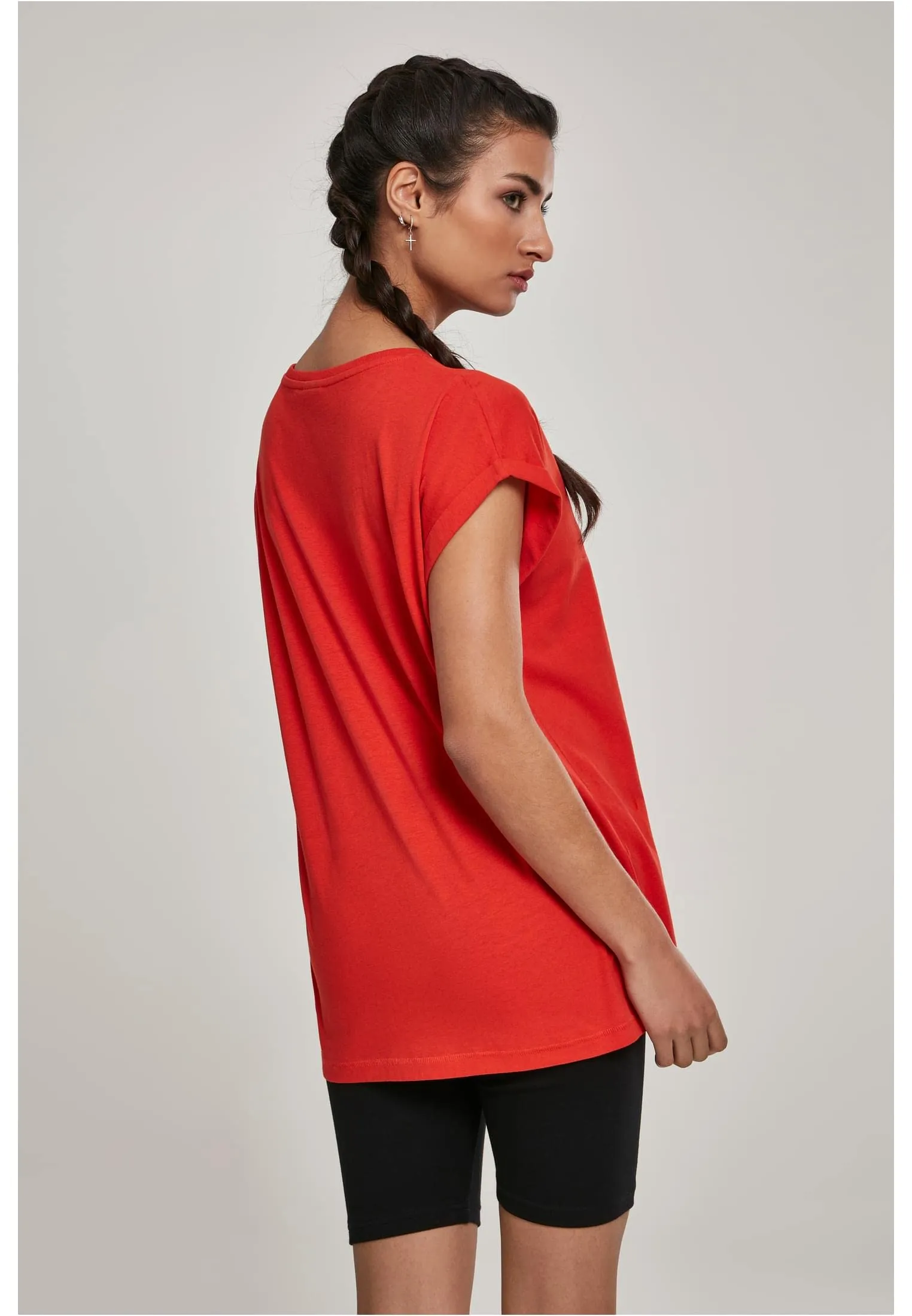 Urban Classics Donna T-Shirt Manica Arrotolata in Cotone, Bloodorange, Taglia L - immagine 8