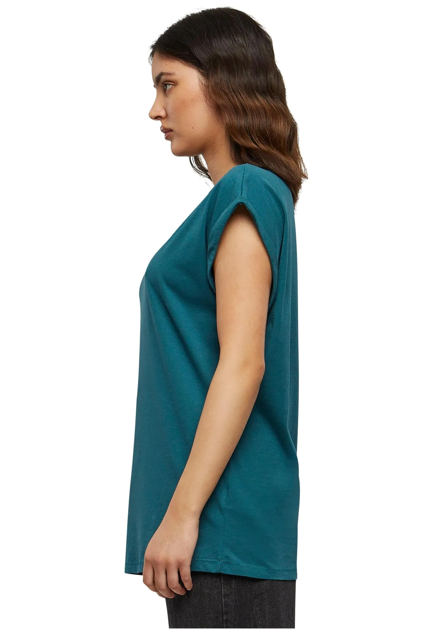 Urban Classics Donna T-Shirt Manica Arrotolata in Cotone, Rosso Ciliegia, Taglia XXL - immagine 3