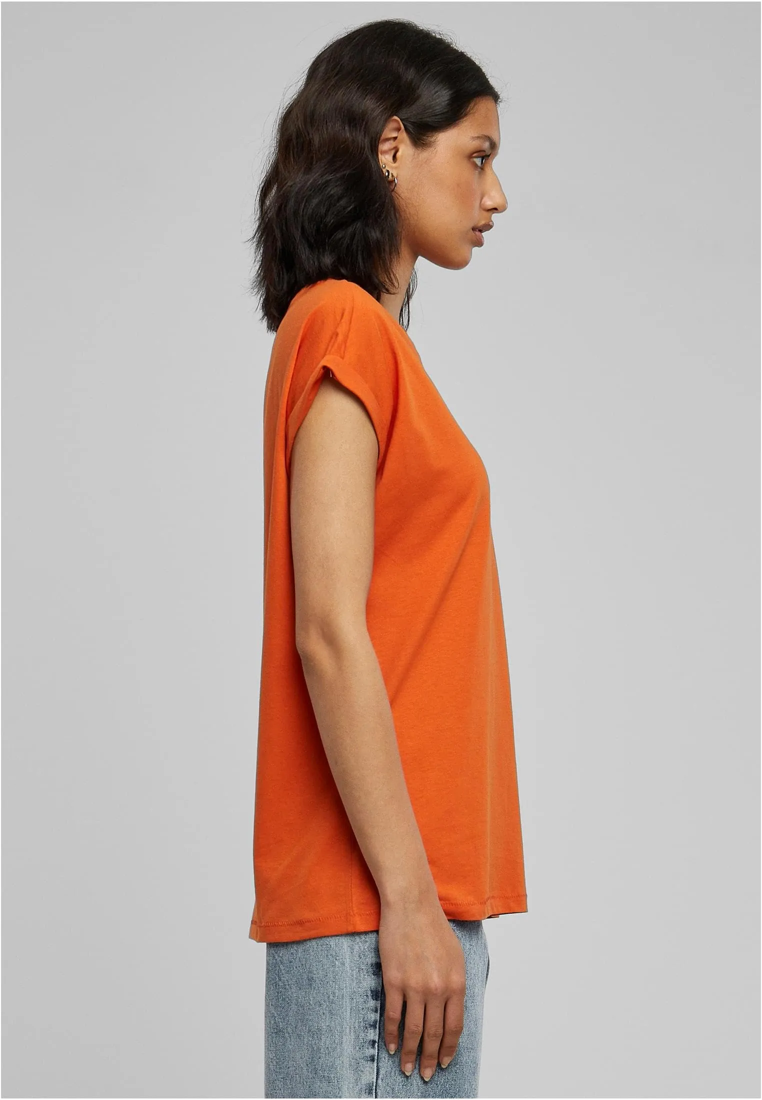 Urban Classics Donna T-Shirt Manica Arrotolata in Cotone, Rosso Ciliegia, Taglia XXL - immagine 10