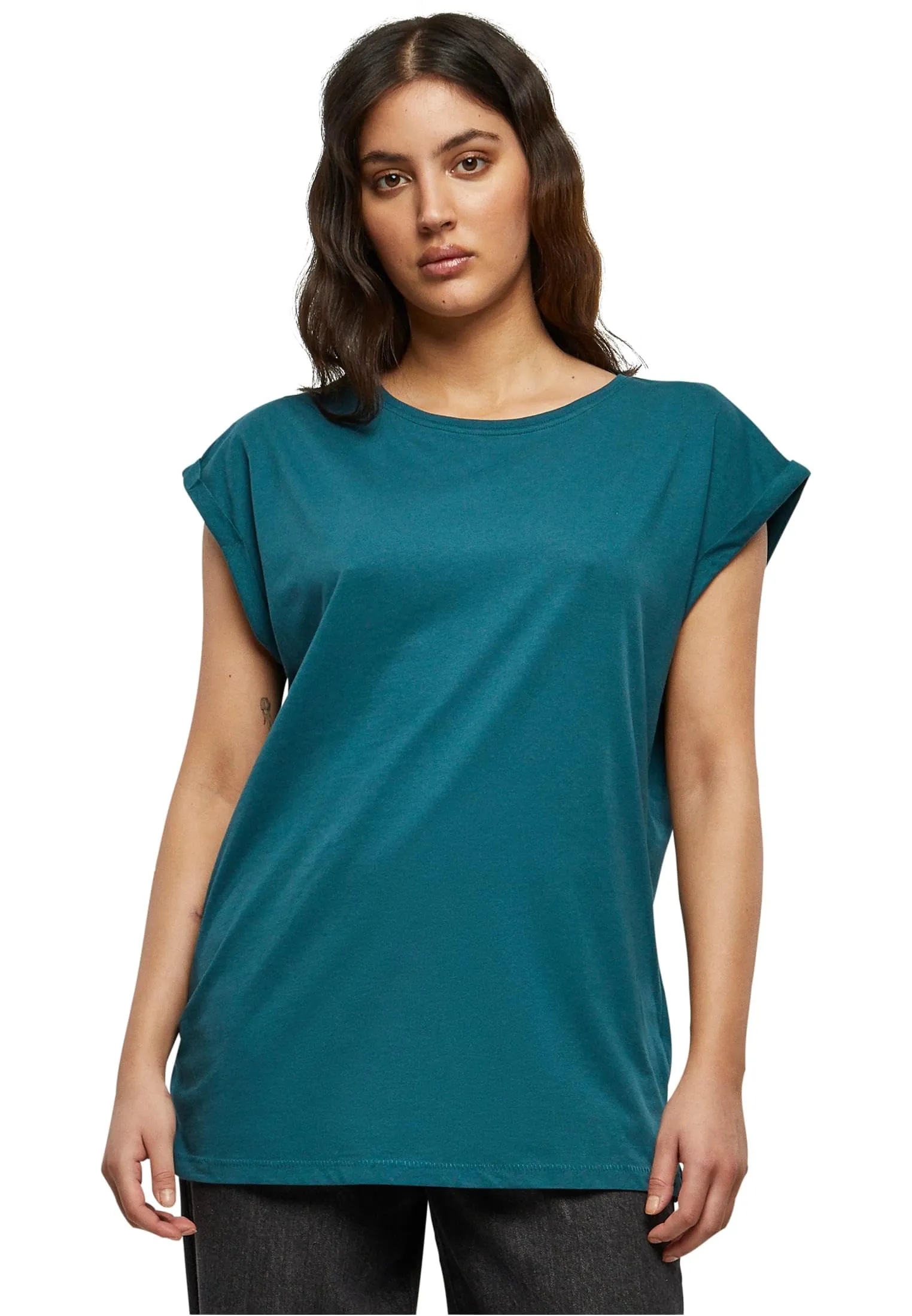 Urban Classics T-shirt da Donna con Manica Arrotolata, Cotone, Rosso Ciliegia, Taglia XXL - immagine 2