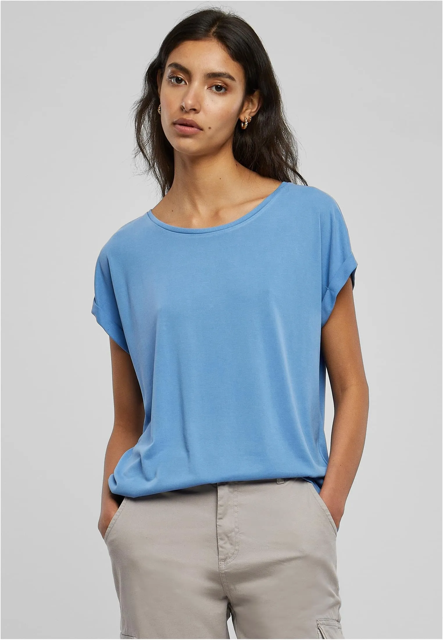 Urban Classics T-shirt da Donna con Maniche Arrotolate in Cotone, Rosso Ciliegia, Taglia XXL - immagine 5