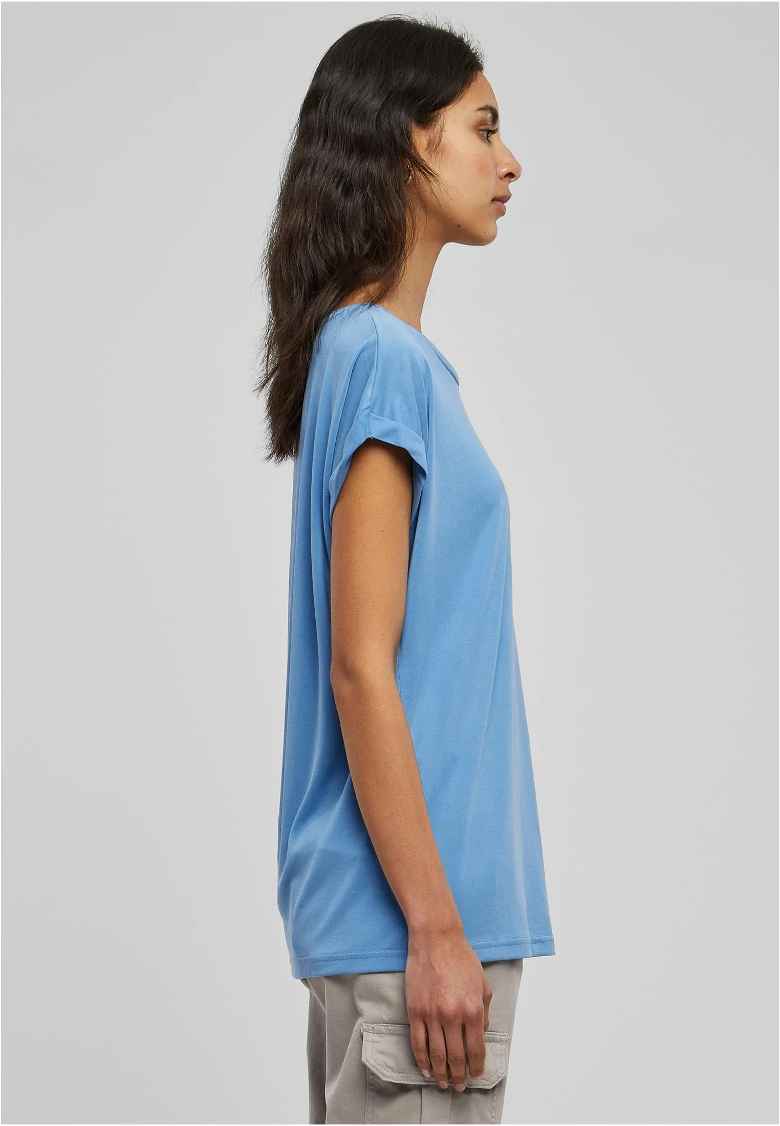 Urban Classics T-shirt da Donna con Maniche Arrotolate in Cotone, Rosso Ciliegia, Taglia XXL - immagine 10