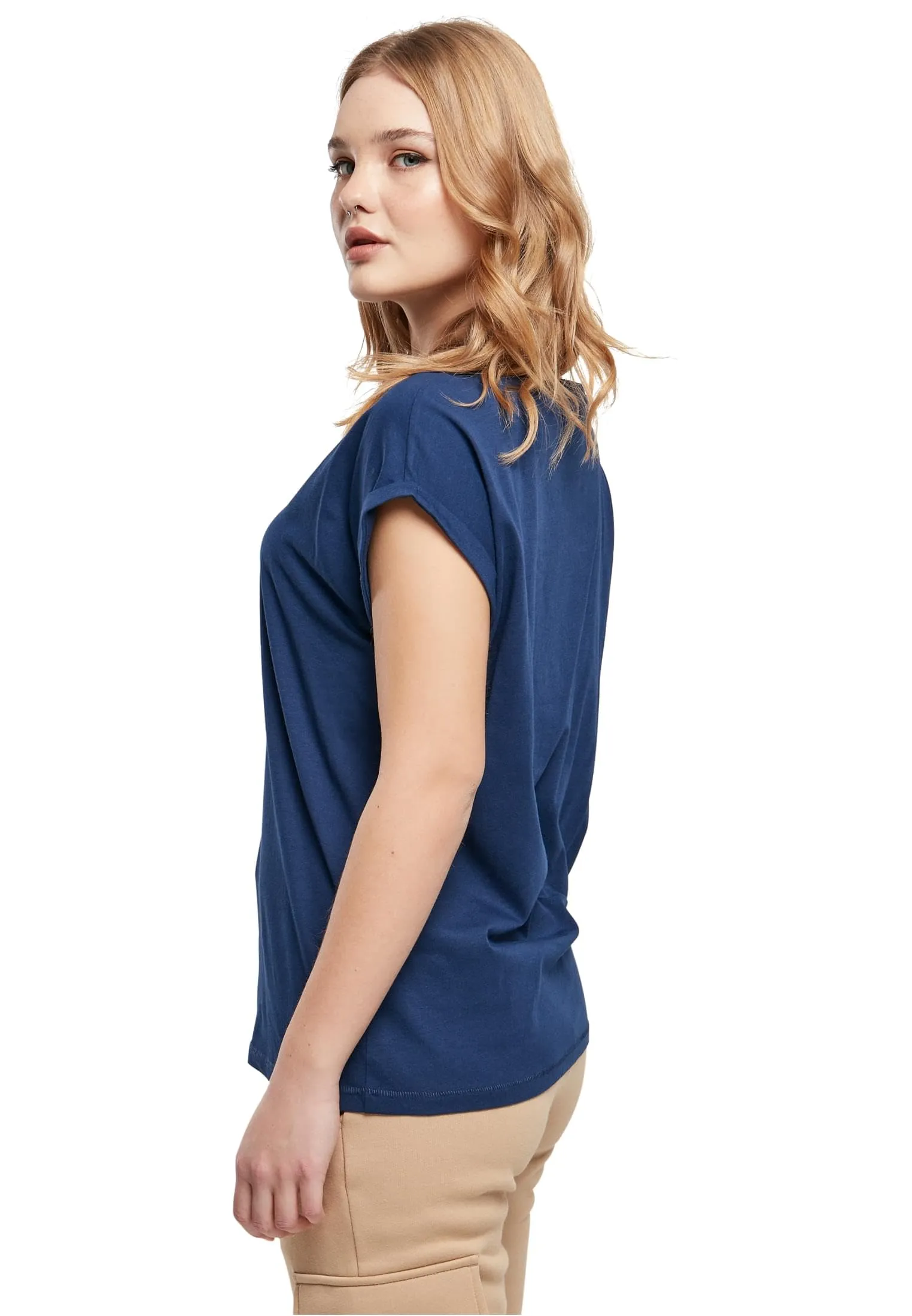 Urban Classics Donna T-Shirt con Maniche Arrotolate in Cotone, Rosso Ciliegia, XXL - immagine 2