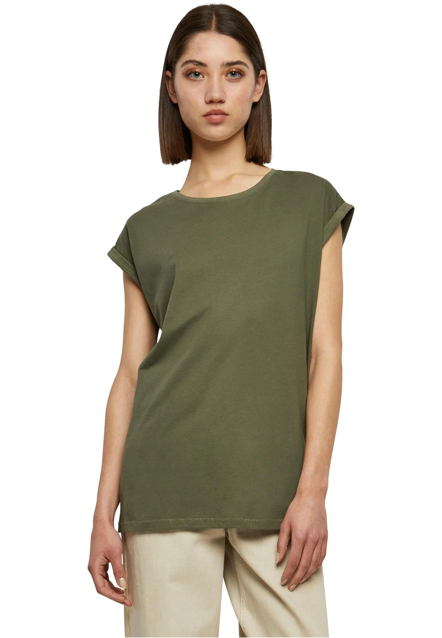 Urban Classics Donna T-Shirt con Manica Arrotolata, Cotone, Scollo Rotondo, Rosso Ciliegia, Taglia XXL - immagine 1