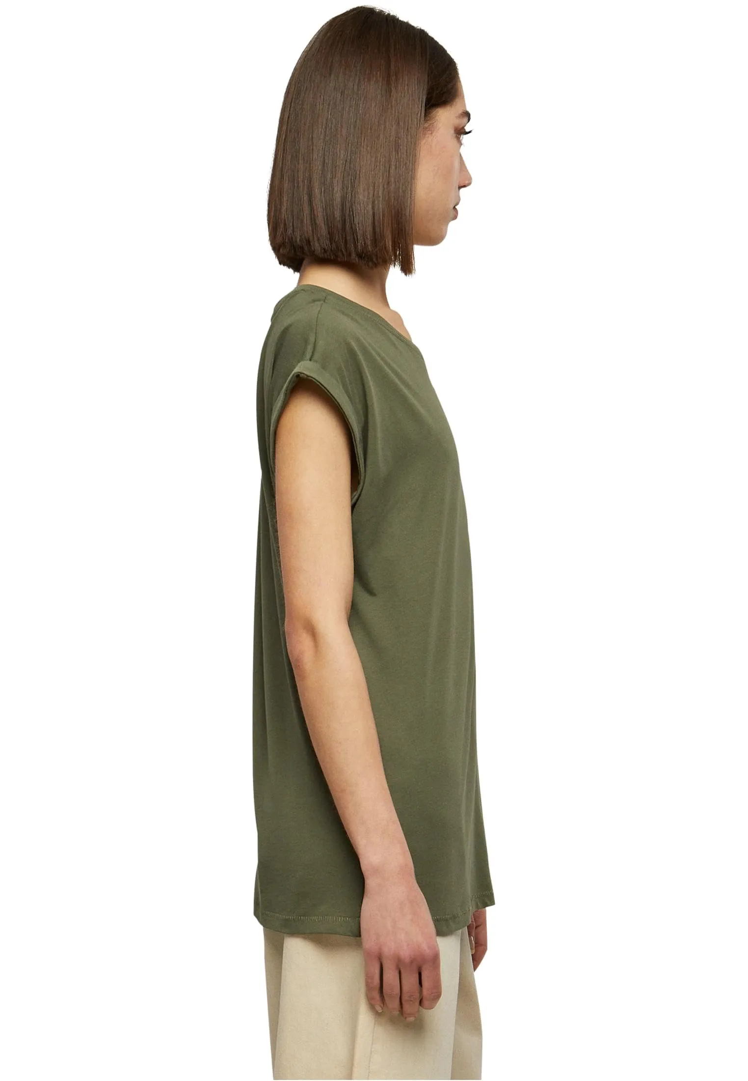 Urban Classics T-Shirt da Donna con Manica Arrotolata in Cotone, Rosso Ciliegia, Taglia XXL - immagine 4