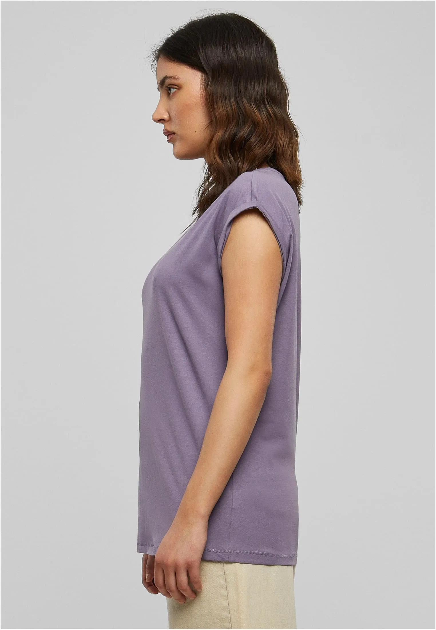 Urban Classics T-Shirt da Donna con Manica Arrotolata in Cotone, Dustypurple, Taglia M - immagine 7