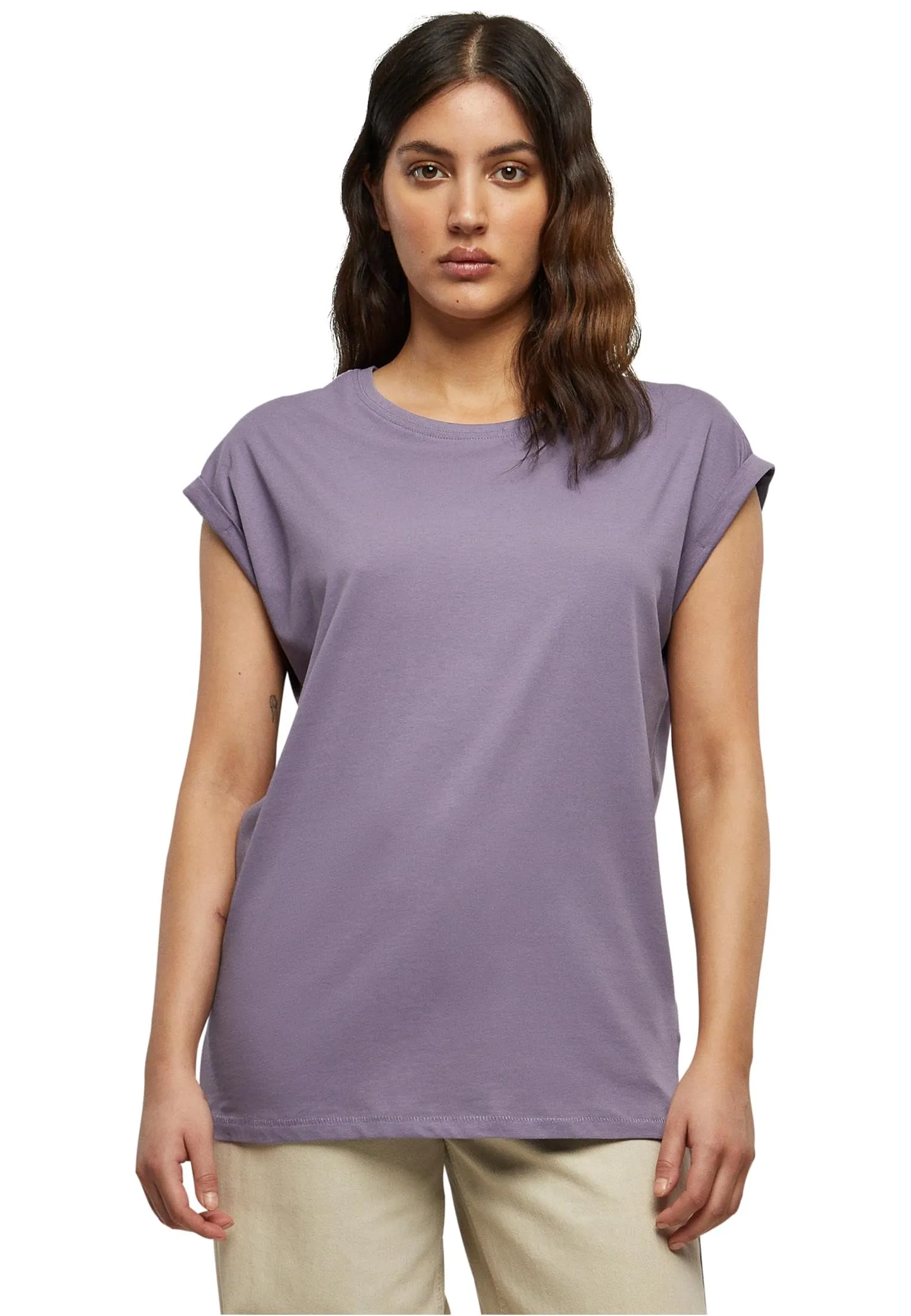 Urban Classics T-Shirt da Donna con Manica Arrotolata in Cotone, Rosso Ciliegia, Taglia XXL - immagine 1