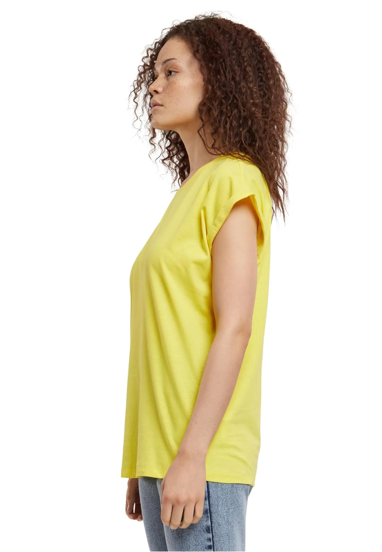 Urban Classics Donna T-Shirt con Manica Arrotolata in Cotone, Scollo Rotondo, Giallo, XL - immagine 2