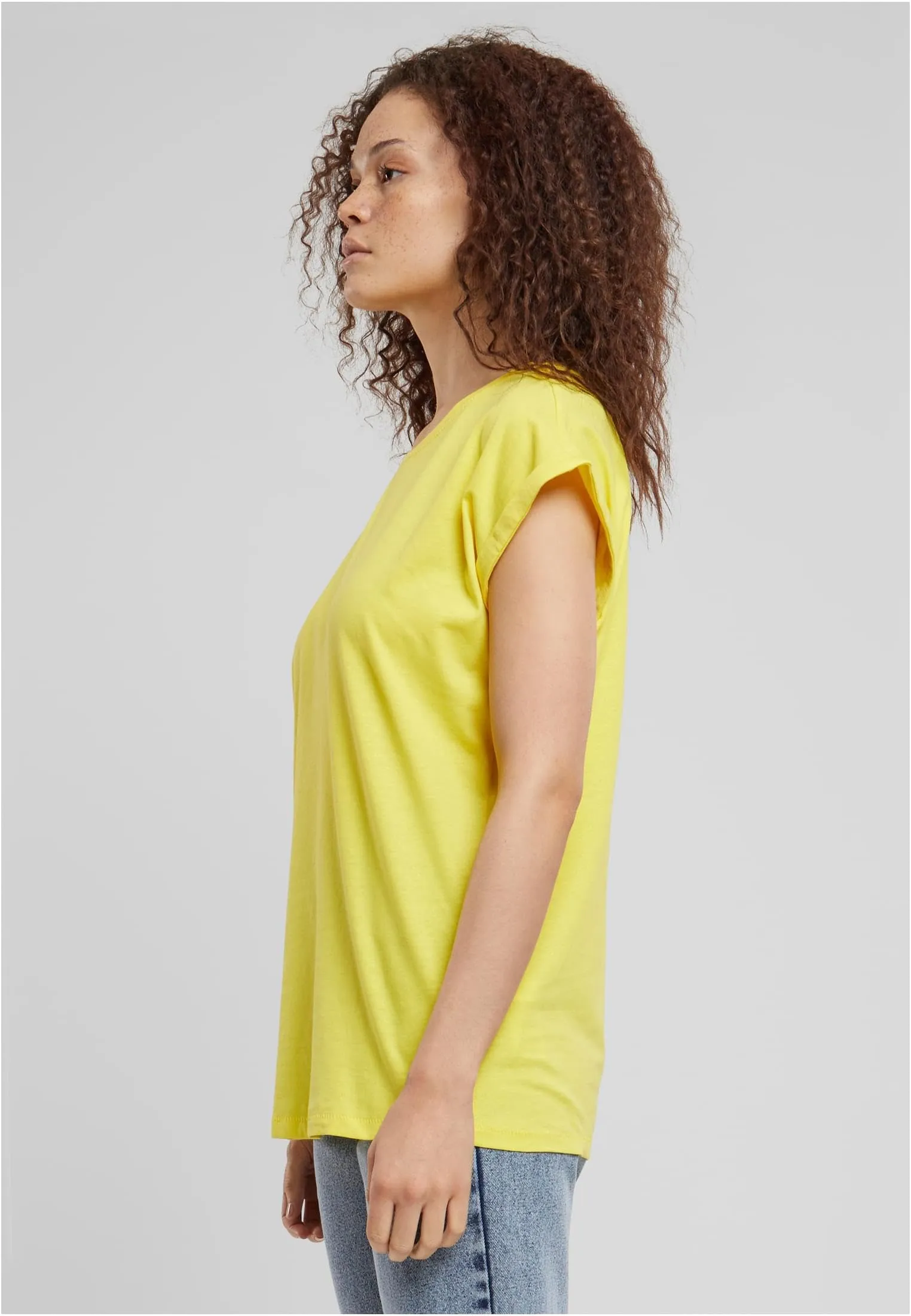 Urban Classics Donna T-shirt in Cotone con Manica Arrotolata e Scollo Rotondo, Rosso Ciliegia, XXL - immagine 7