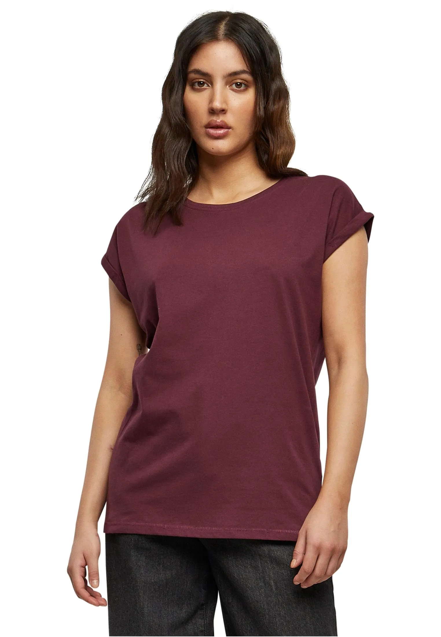 Urban Classics T-Shirt da Donna con Manica Arrotolata, Cotone, Rosso Ciliegia, XXL - immagine 2